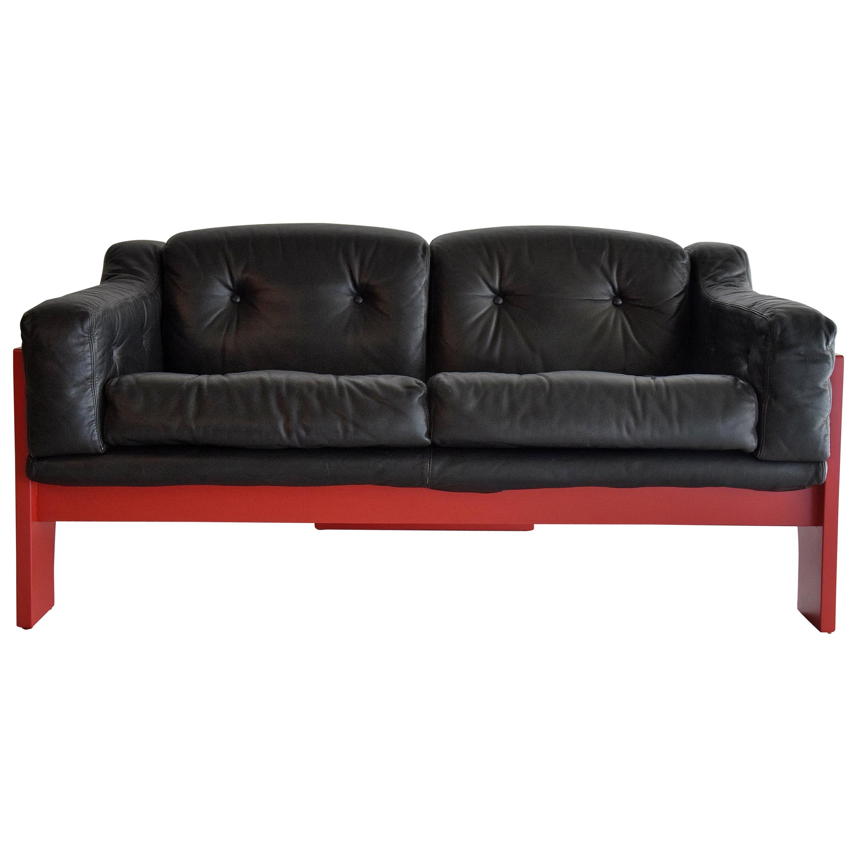Mid-Century Modern Red and Black Sofa by Claudio Salocchi for Sormani