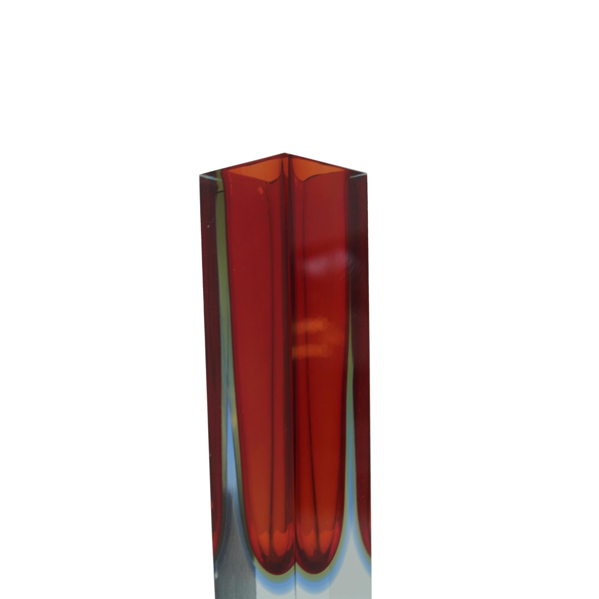 20th Century Mid-Century Modern Red and Blue Sommerso Murano Glass Vase by Flavio Poli 1950 For Sale