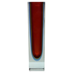 Vintage Mid-Century Modern Red and Blue Sommerso Murano Glass Vase by Flavio Poli 1950