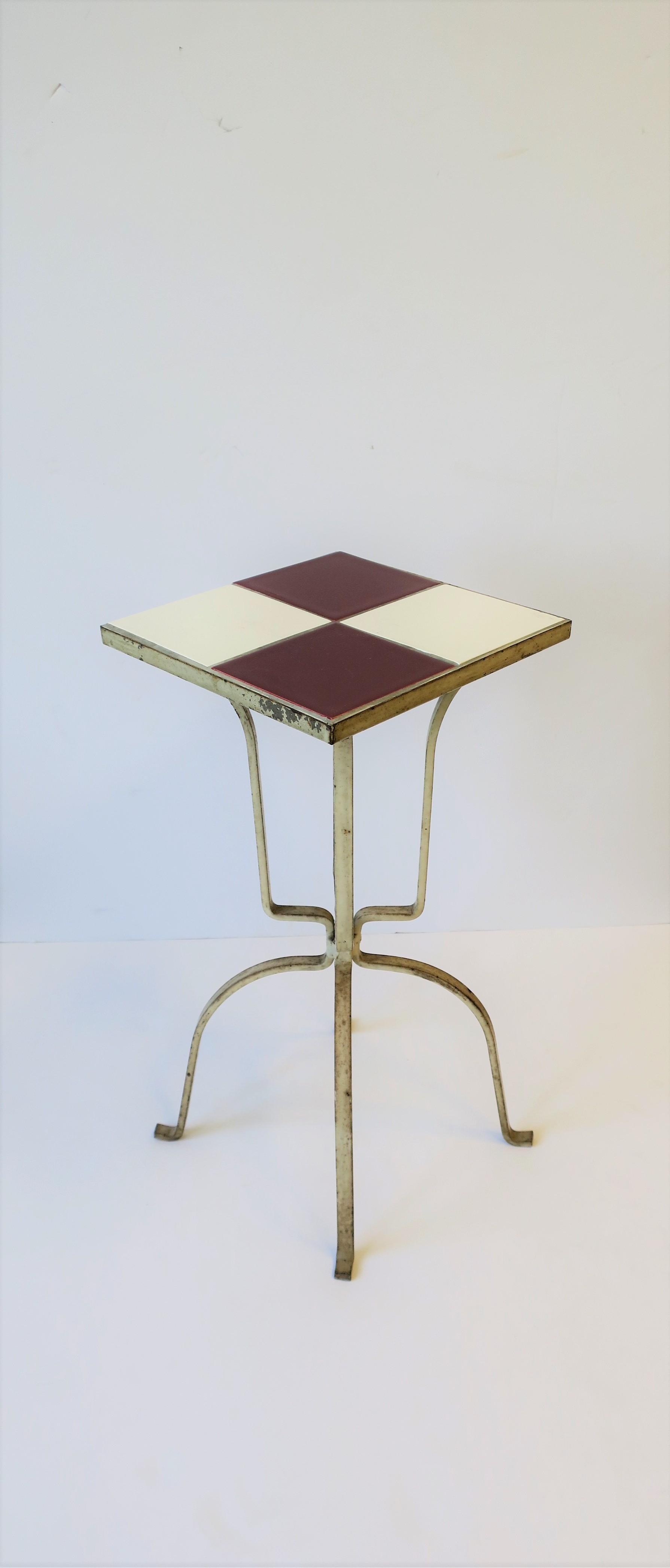 Mid-Century Modern Red and White Ceramic Mosaic Tile Side or Drinks Table 7