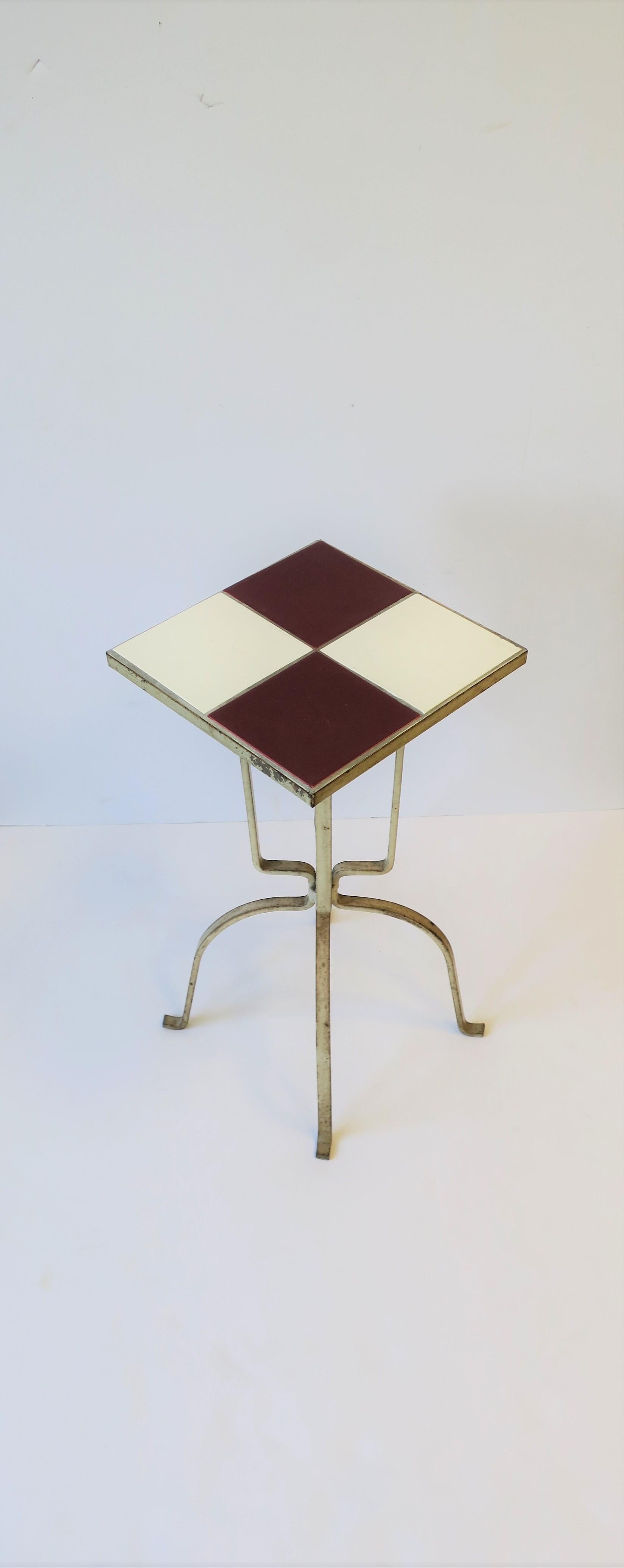 Mid-Century Modern Red and White Ceramic Mosaic Tile Side or Drinks Table 8