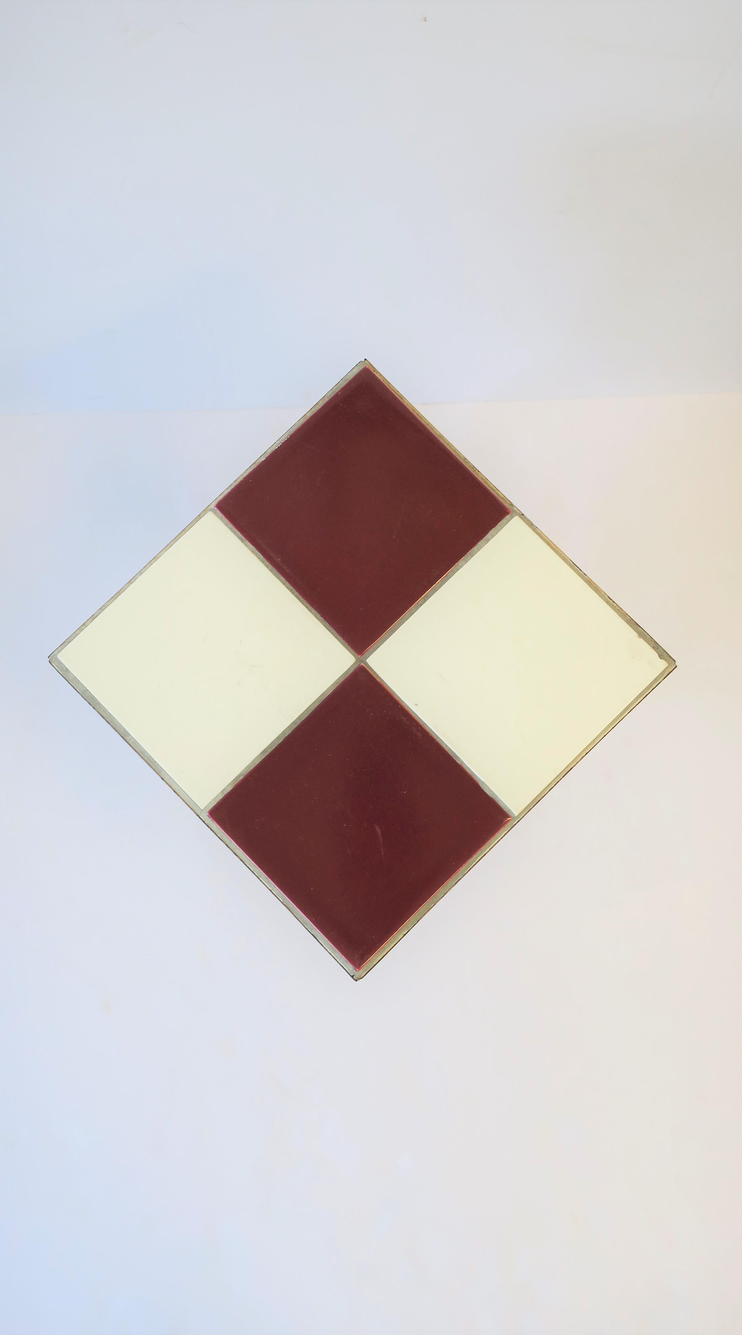 Mid-Century Modern Red and White Ceramic Mosaic Tile Side or Drinks Table 9