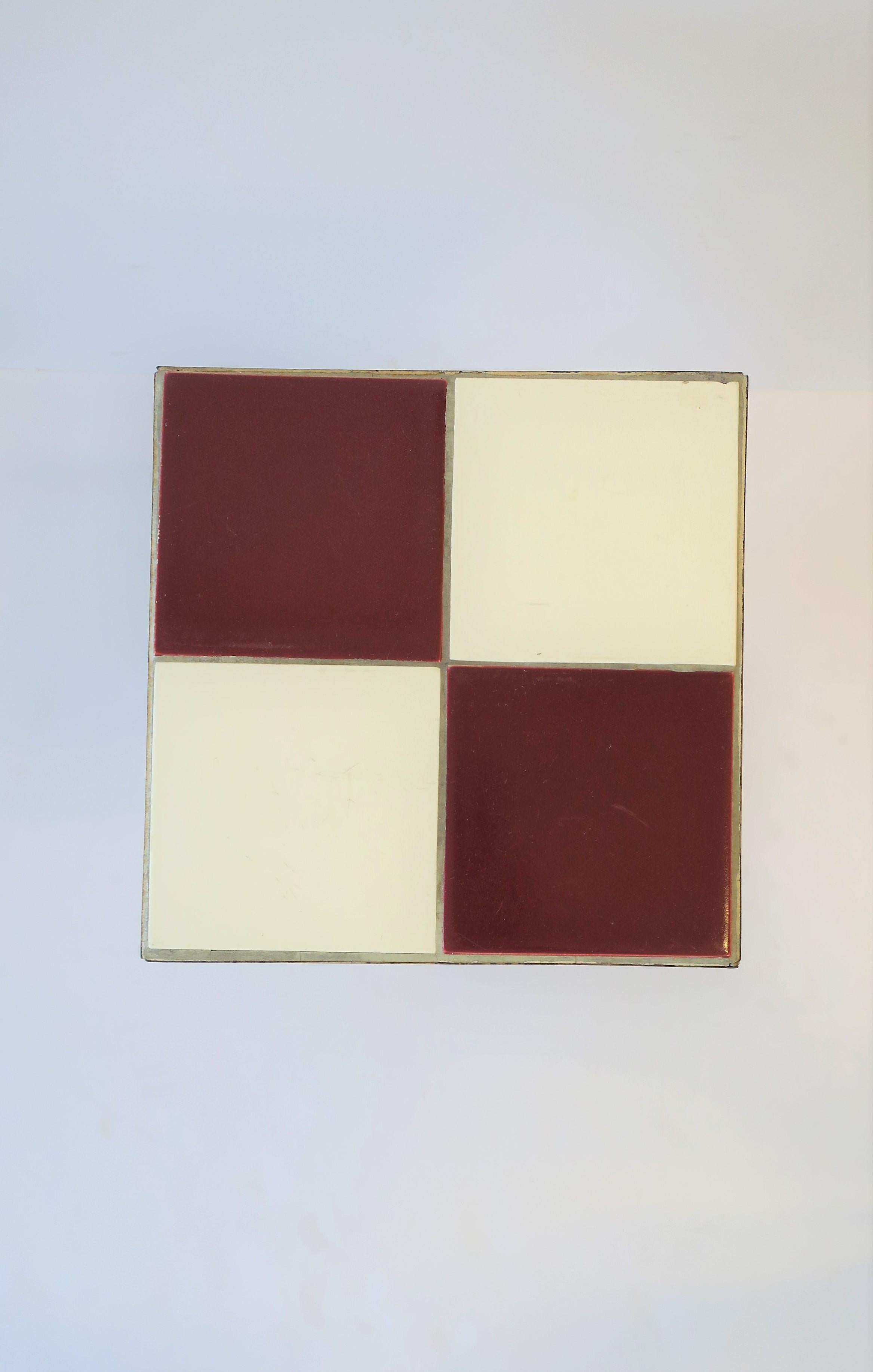 Mid-Century Modern Red and White Ceramic Mosaic Tile Side or Drinks Table 10