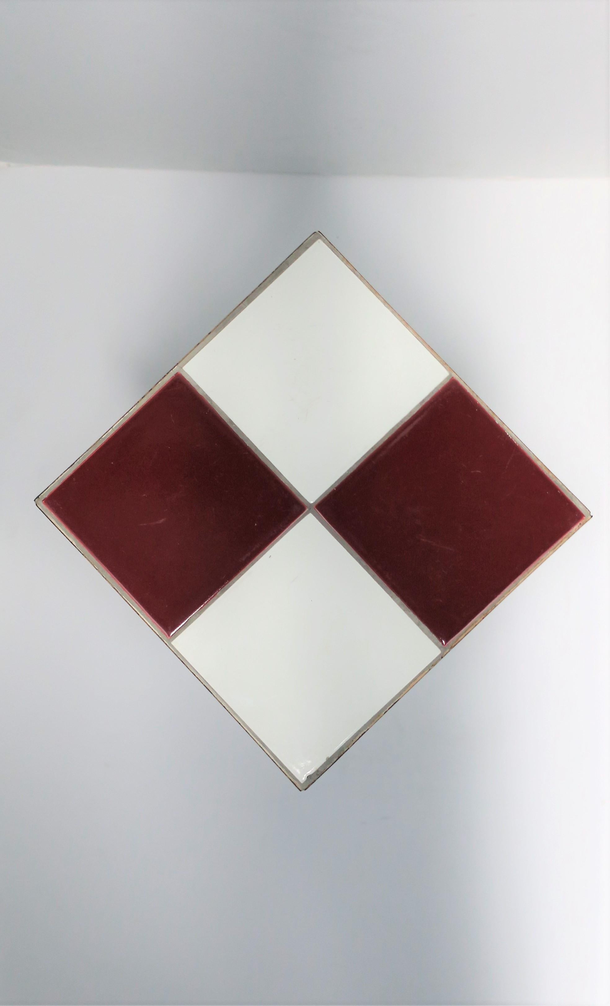 Mid-Century Modern Red and White Ceramic Mosaic Tile Side or Drinks Table 1