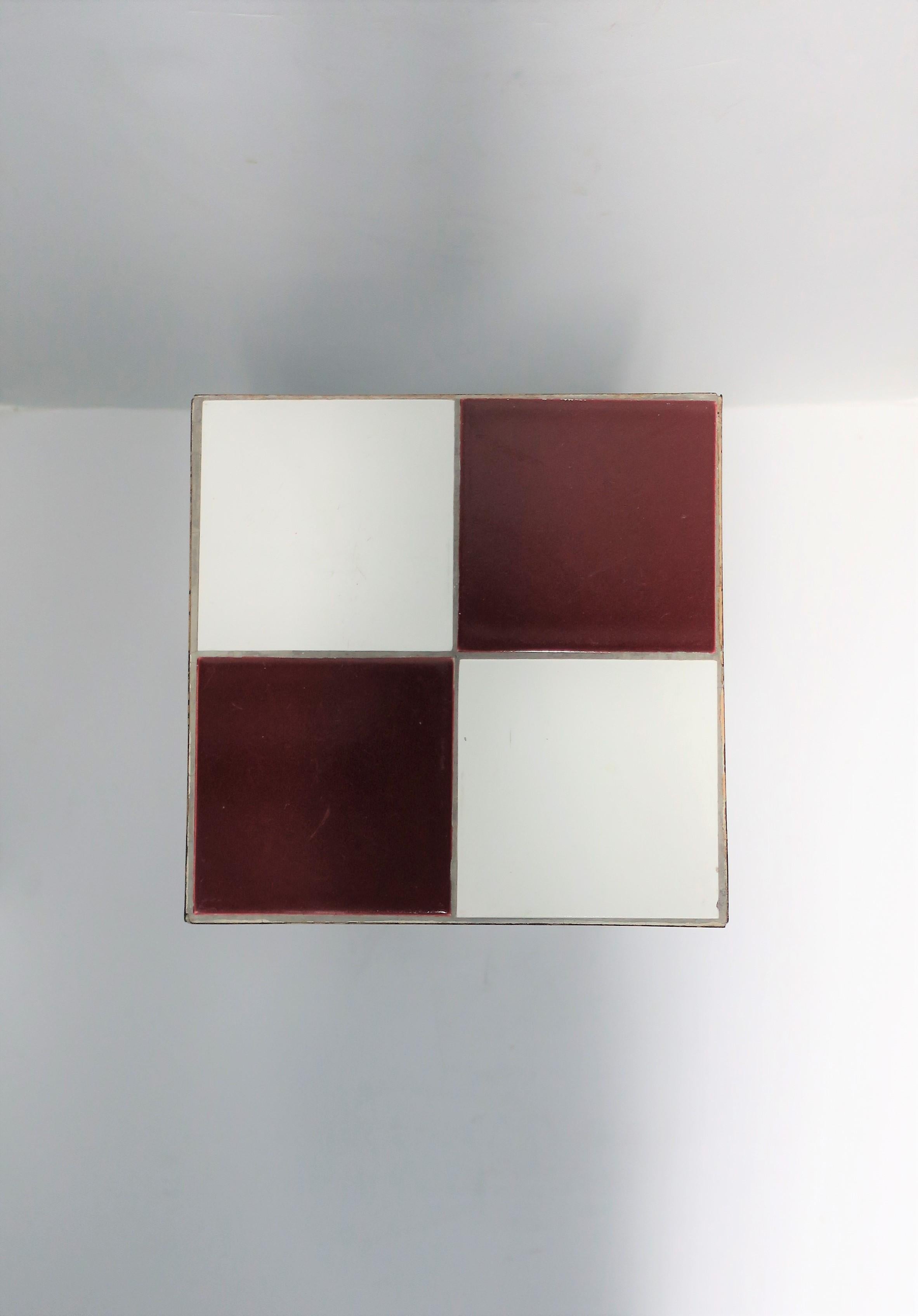 Mid-Century Modern Red and White Ceramic Mosaic Tile Side or Drinks Table 2
