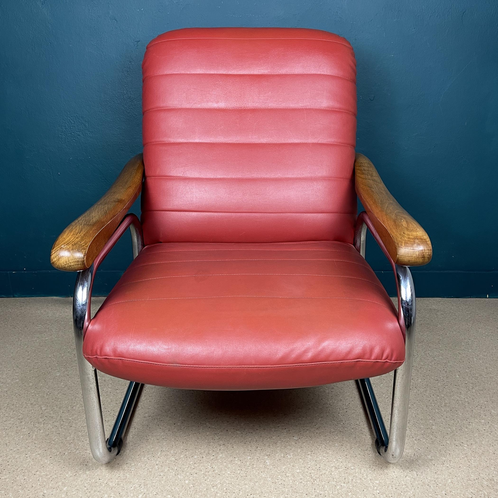 Italian Mid-century modern red armchair Italy 1970s  For Sale