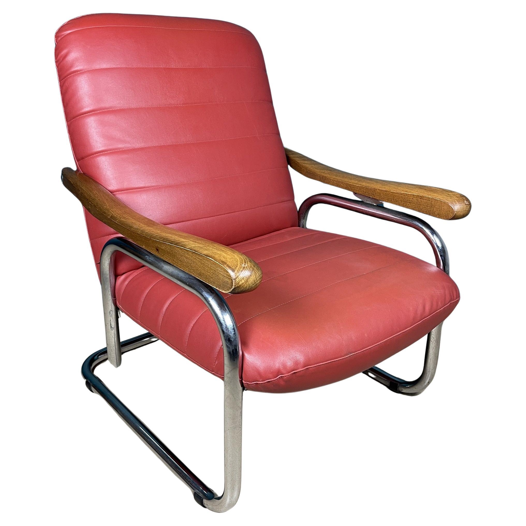 Mid-century modern red armchair Italy 1970s  For Sale