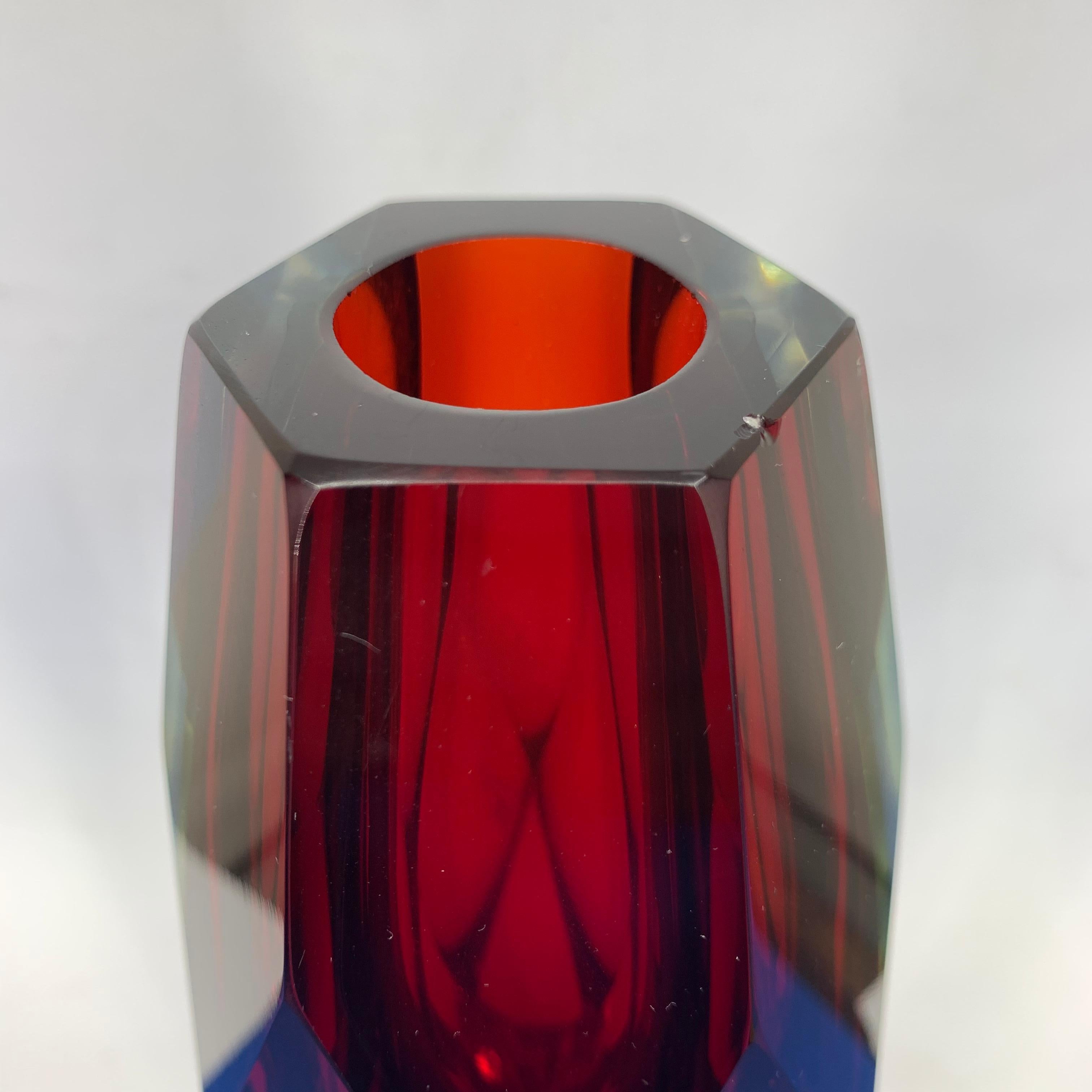 Mid-Century Modern Red, Blue and Yellow Faceted Sommerso Murano Glass Vase 8