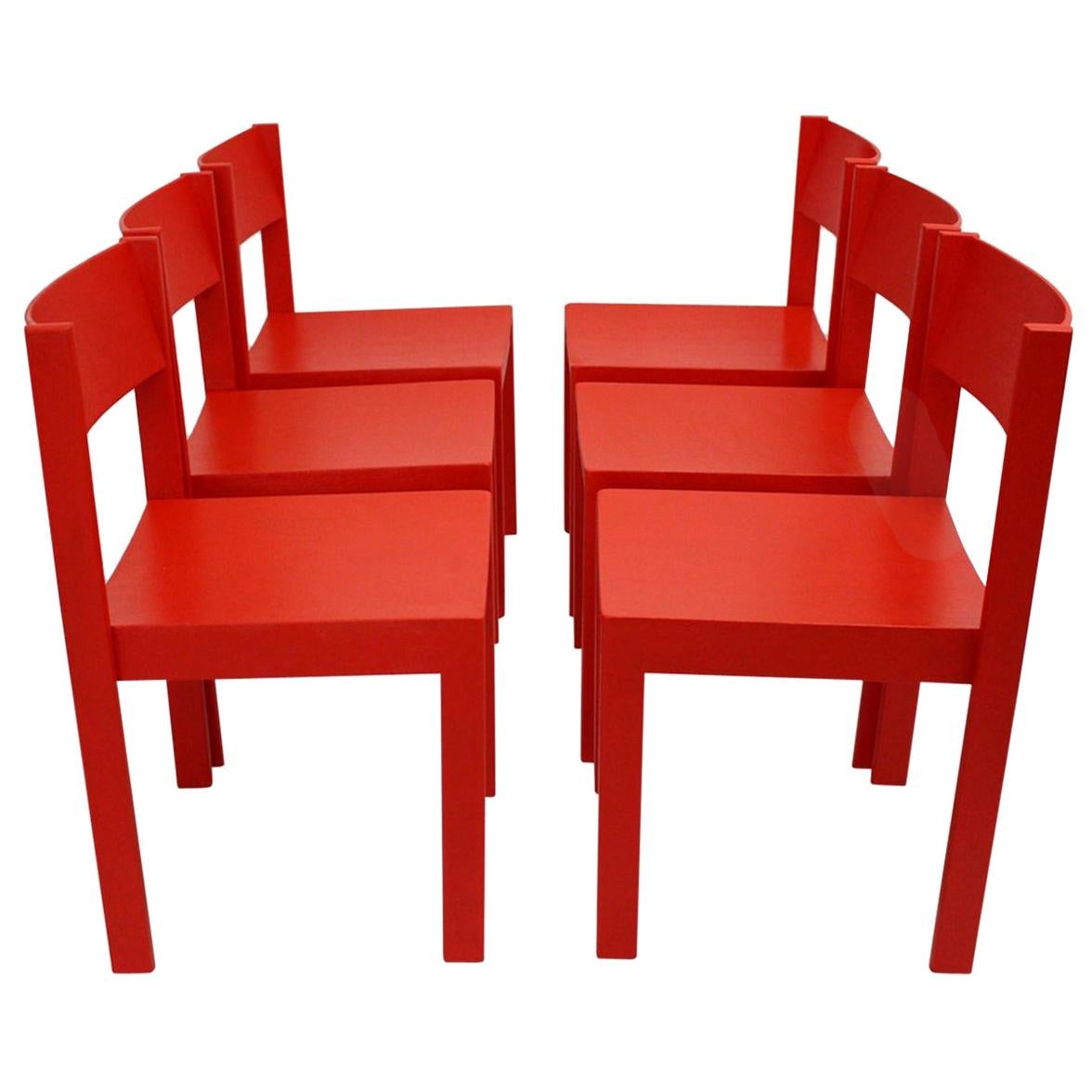Mid-Century Modern Red Carl Auböck Dining Room Chairs, 1956, Vienna Set of Six