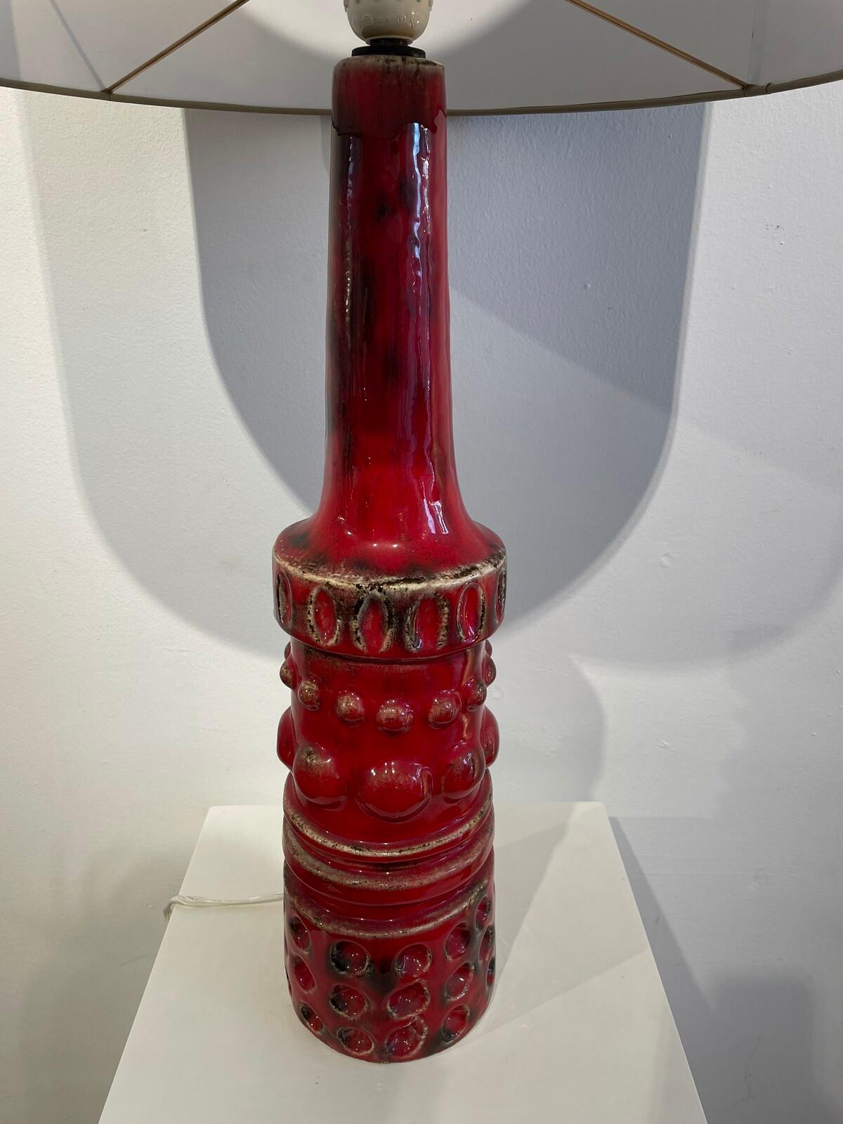 Belgian Mid-Century Modern Red Ceramic Table Lamp, Belgium, 1950s