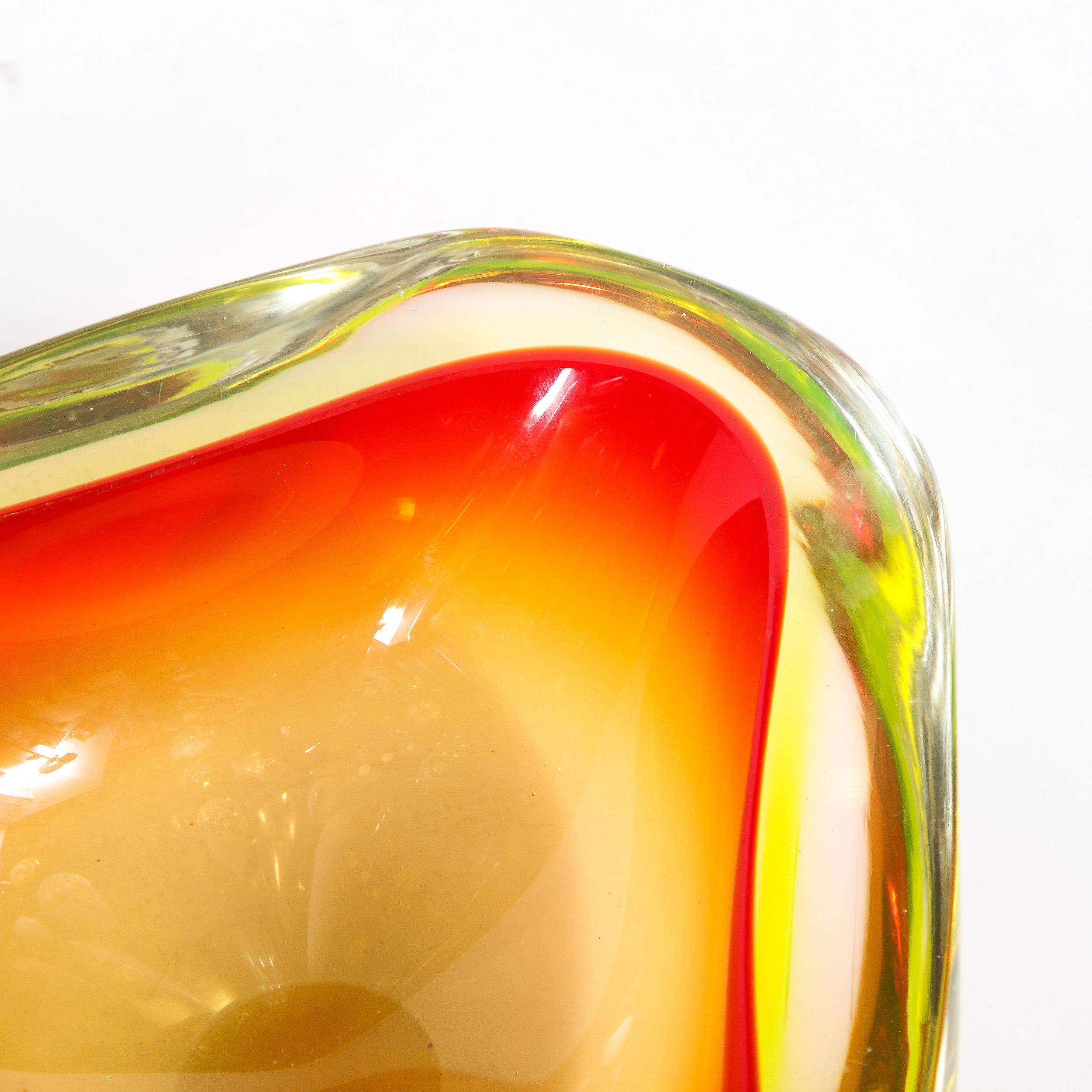 Mid-20th Century Mid-Century Modern Red, Chartreuse & Citrine Hand Blown Murano Glass Bowl
