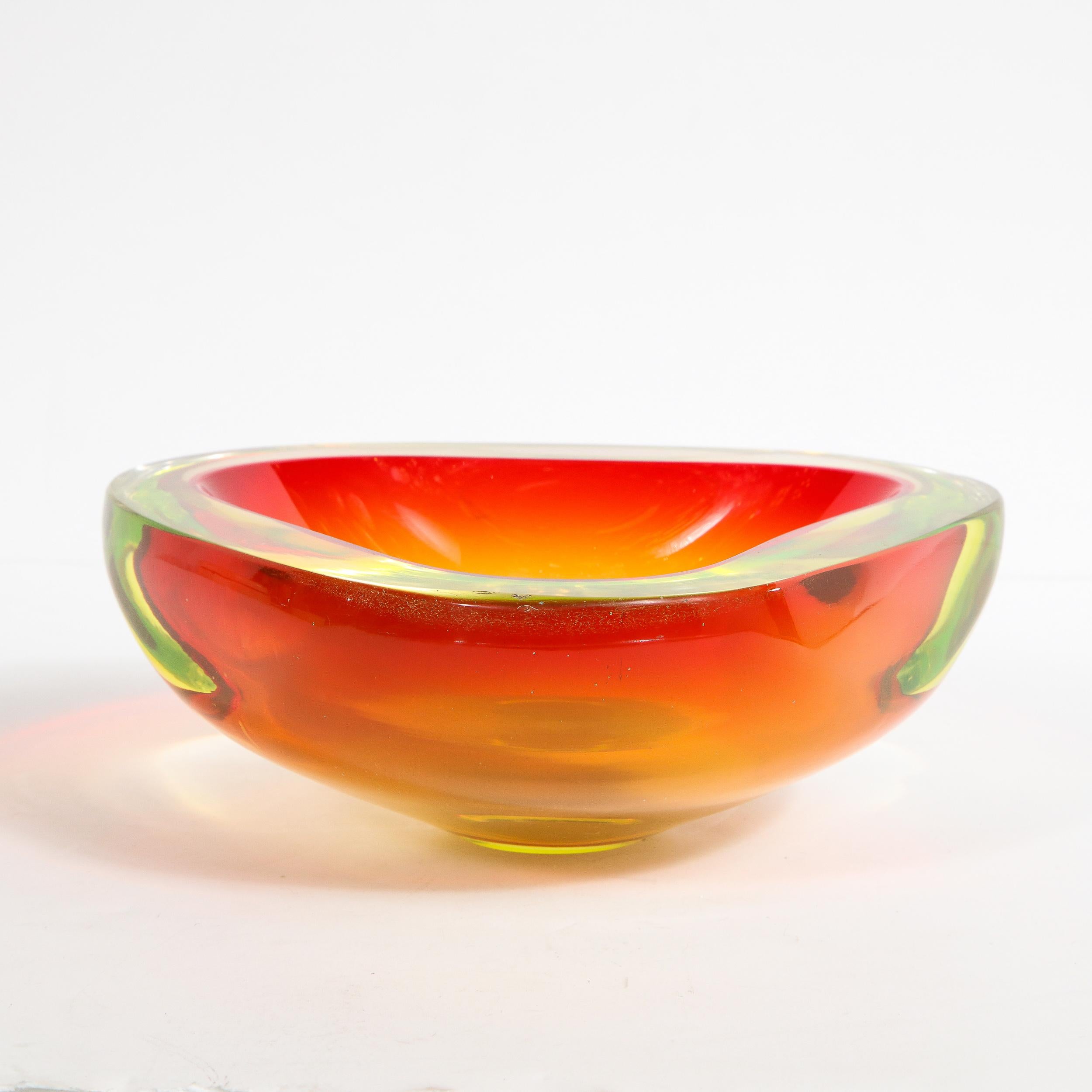 Mid-Century Modern Red, Chartreuse & Citrine Hand Blown Murano Glass Bowl 1