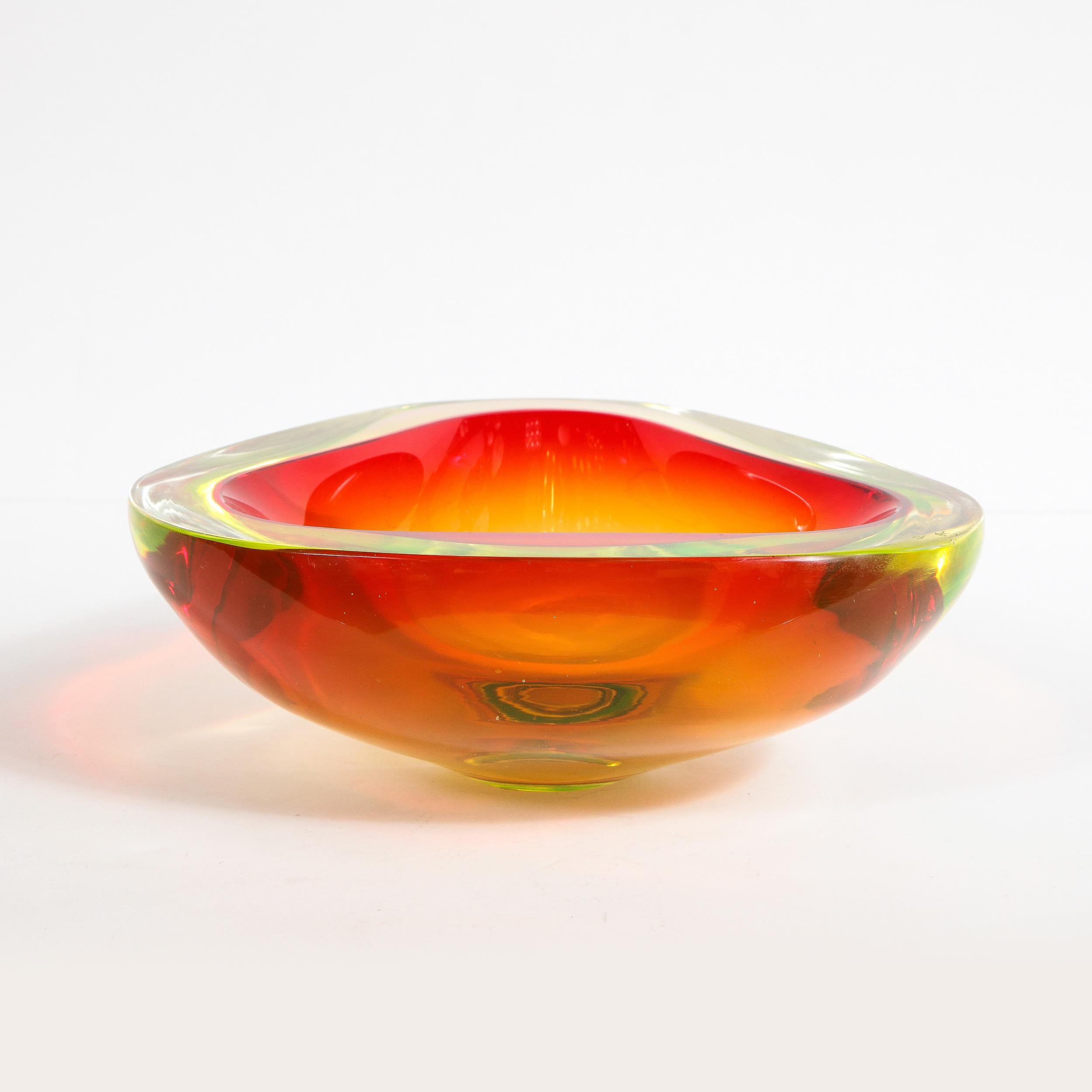 Mid-Century Modern Red, Chartreuse & Citrine Hand Blown Murano Glass Bowl 2