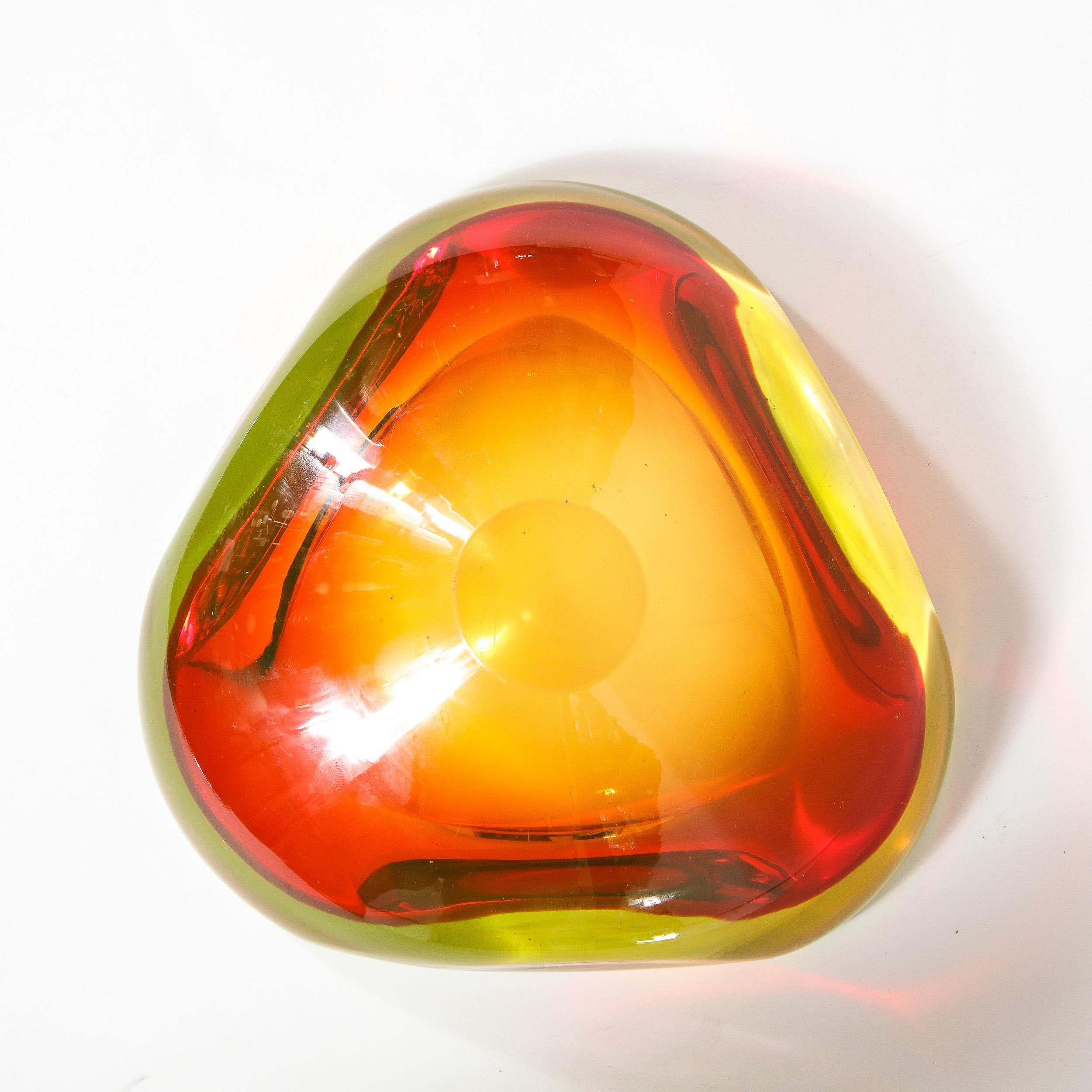 Mid-Century Modern Red, Chartreuse & Citrine Hand Blown Murano Glass Bowl 4