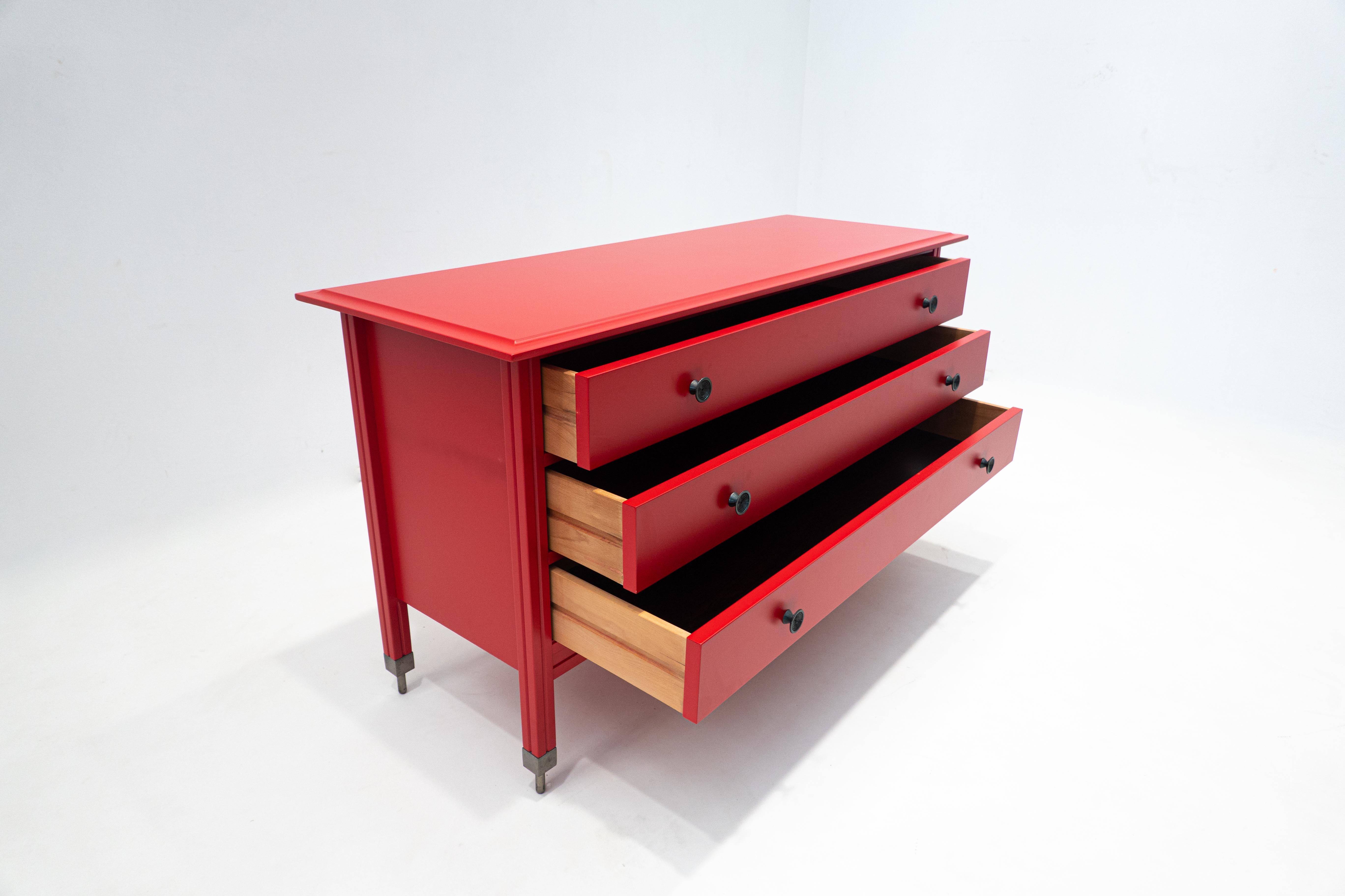 Wood Mid-Century Modern Red Chest of Drawers by Carlo di Carli for Sormani, 1950s