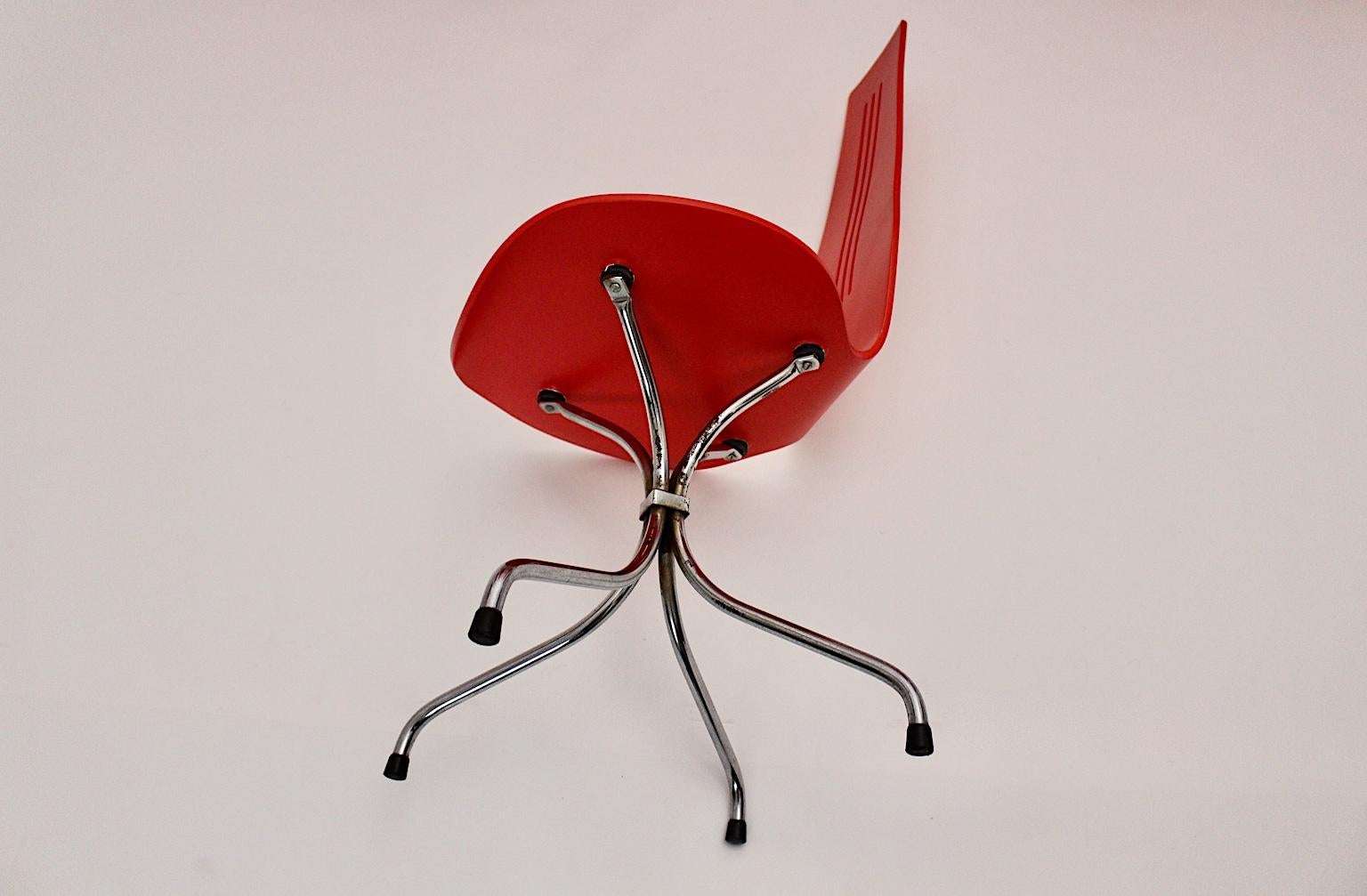 Mid-Century Modern Red Silver Ten Dining Chairs Theo Häberli Switzerland 1960s For Sale 8