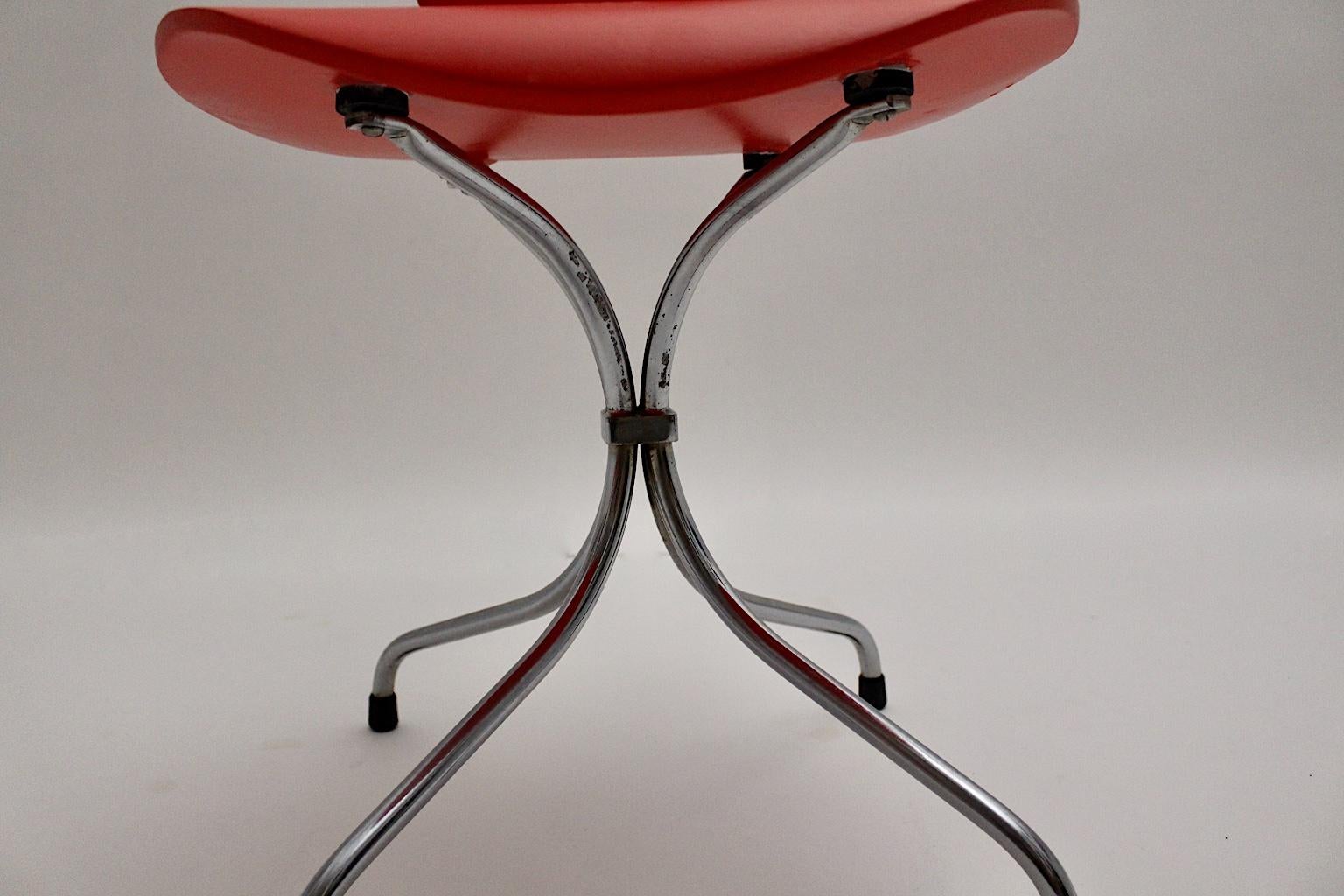 Mid-Century Modern Red Silver Ten Dining Chairs Theo Häberli Switzerland 1960s For Sale 11