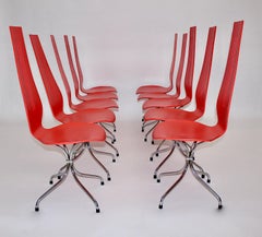 Mid-Century Modern Red Silver Ten Dining Chairs Theo Häberli Switzerland 1960s