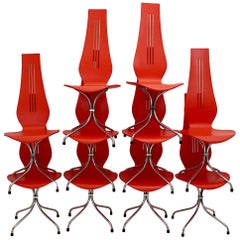 Mid-Century Modern Red Silver Ten Dining Chairs Theo Häberli Switzerland 1960s