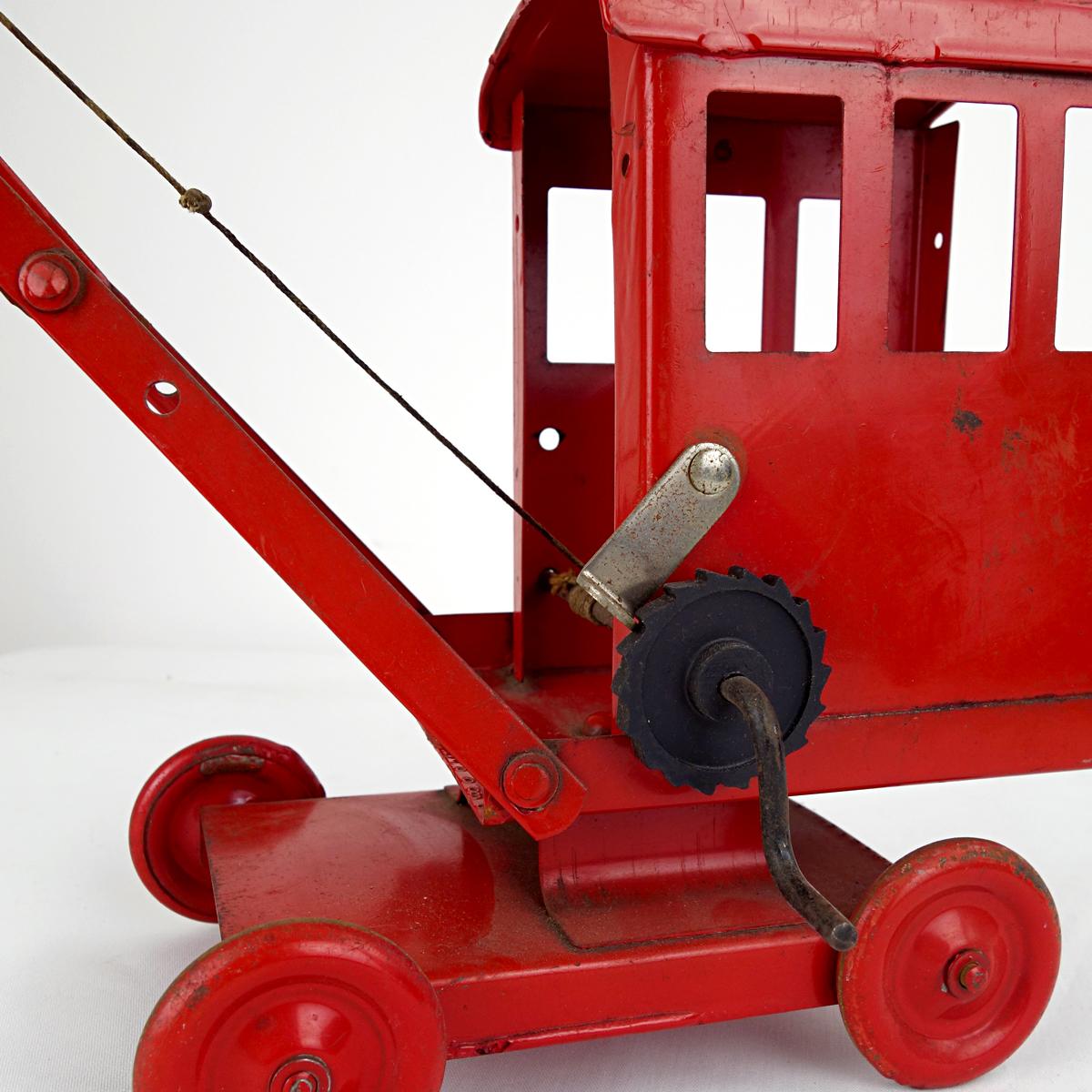 Dutch Mid-Century Modern Red Colored Steel Miniature Crane For Sale