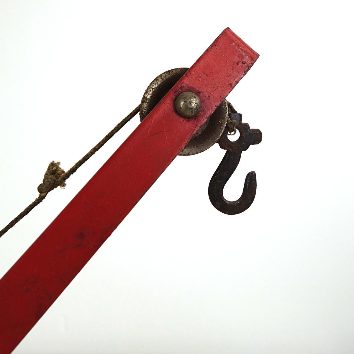 20th Century Mid-Century Modern Red Colored Steel Miniature Crane For Sale