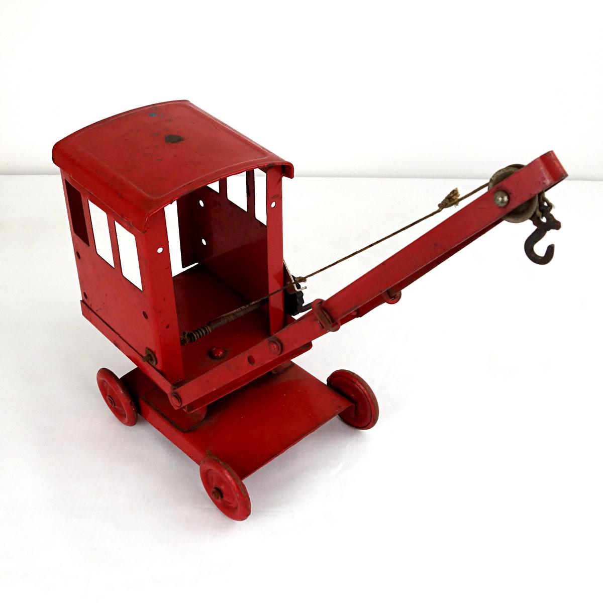 Mid-Century Modern Red Colored Steel Miniature Crane For Sale 1
