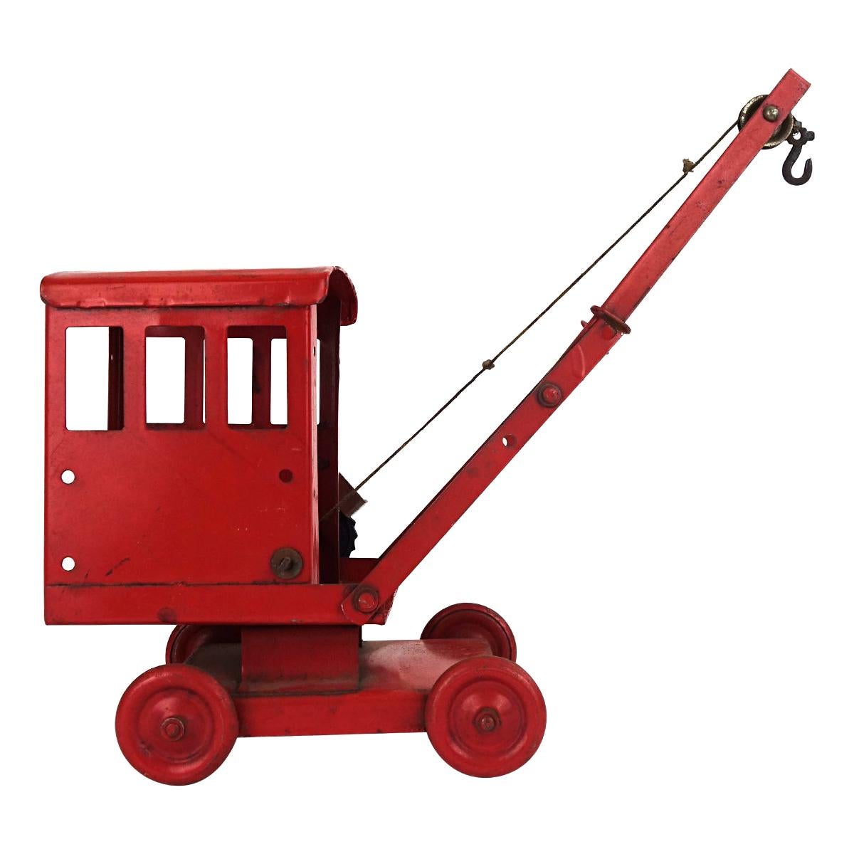 Mid-Century Modern Red Colored Steel Miniature Crane For Sale