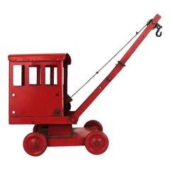 Retro Mid-Century Modern Red Colored Steel Miniature Crane