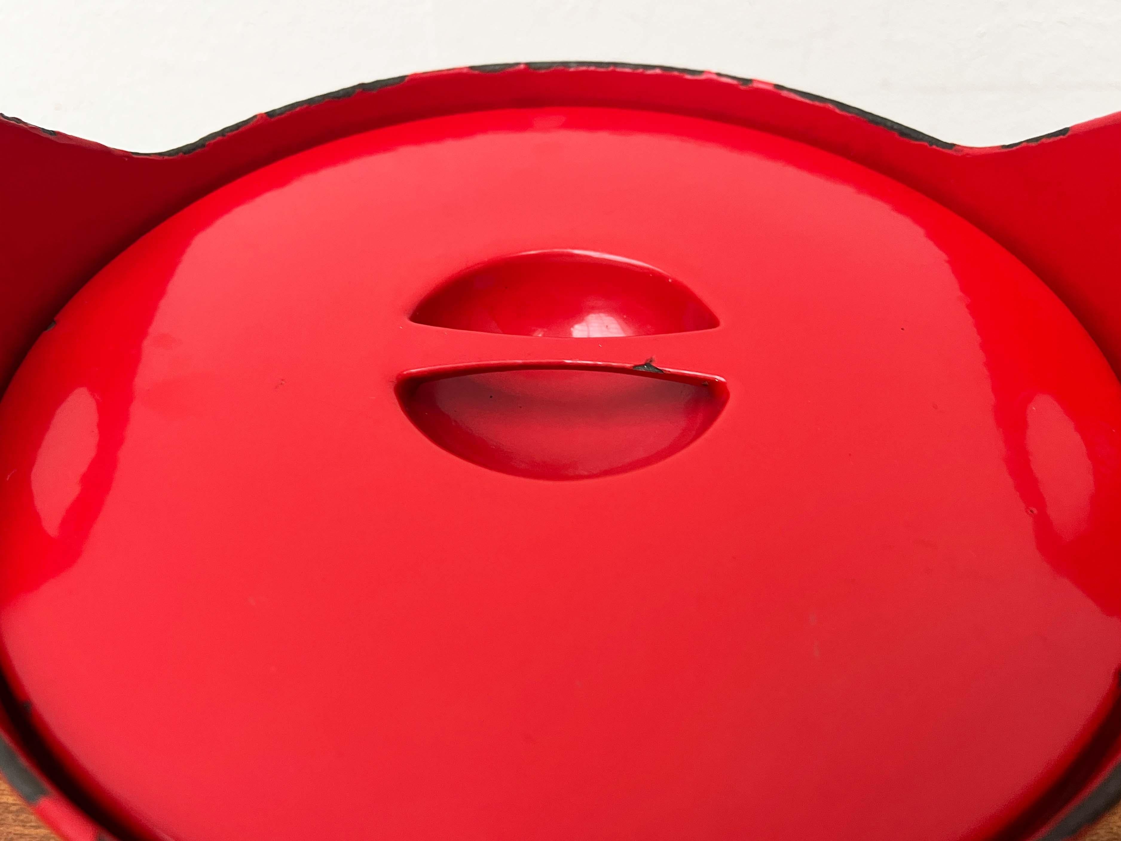 Mid-Century Modern Rot Emaille Topf Teak Griff Timo Sarpaneva Rosenlew Finnland im Angebot 4