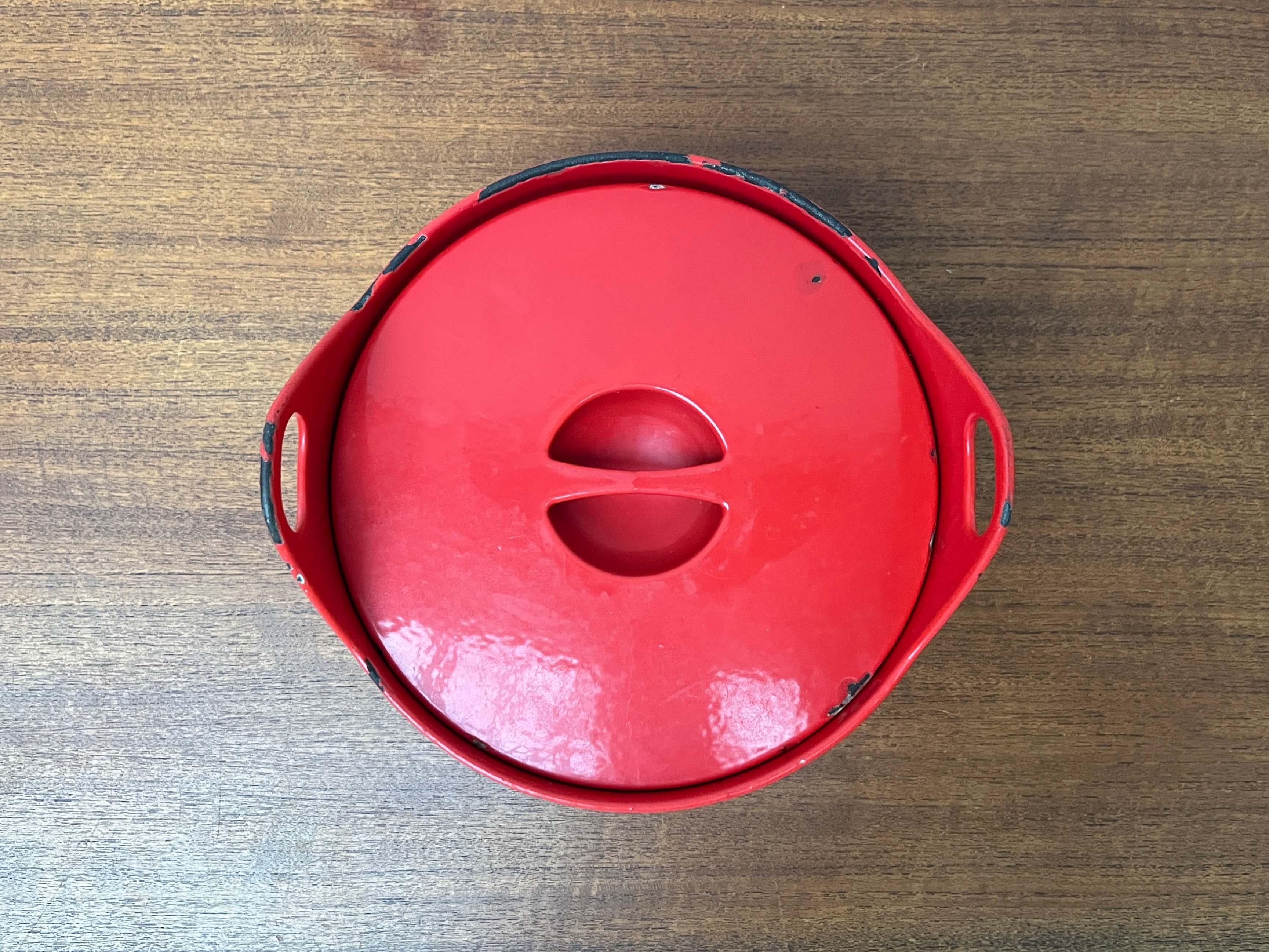 Mid-Century Modern Red Enamel Pot Teak Handle Timo Sarpaneva Rosenlew Finland For Sale 7