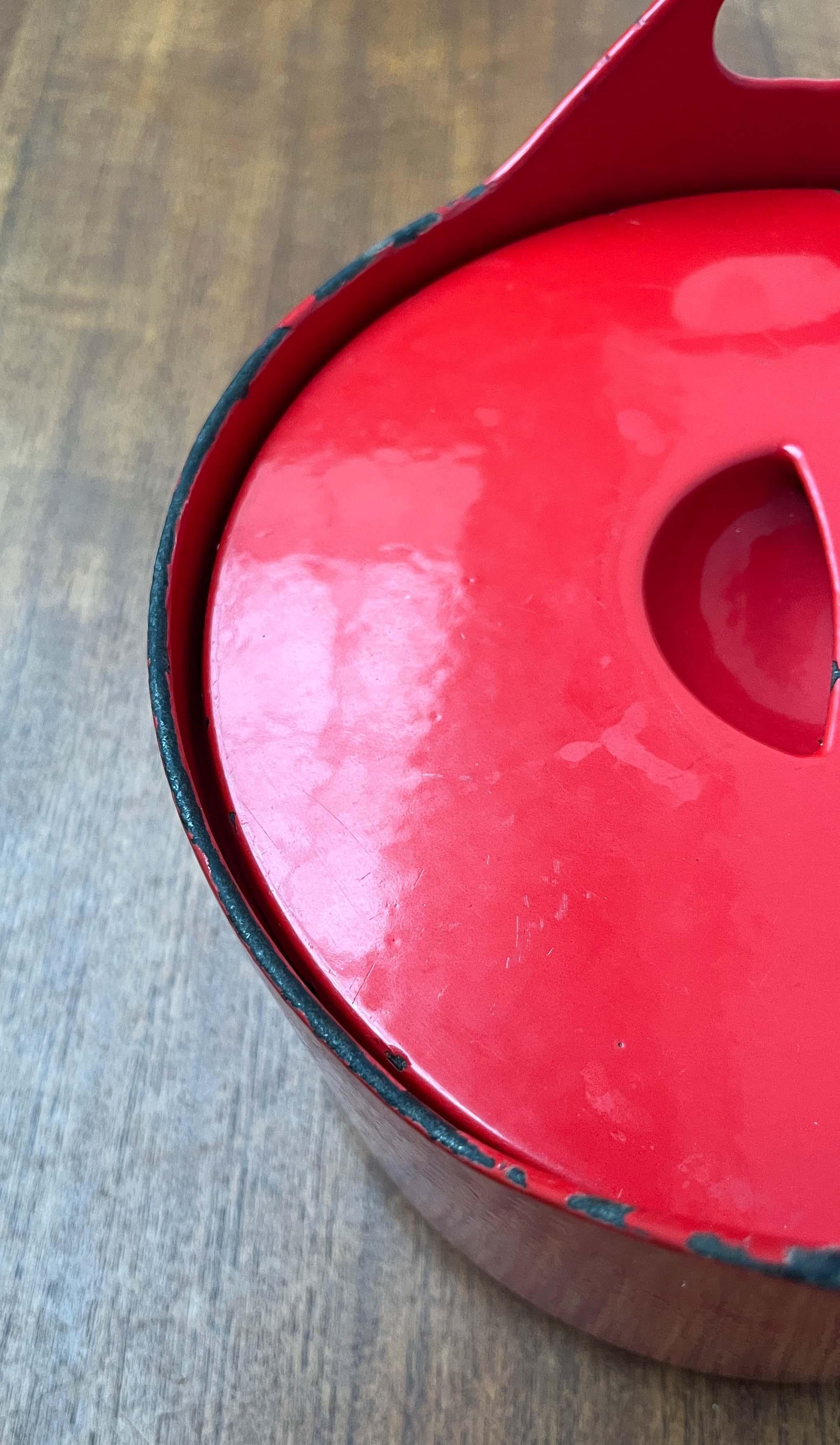Mid-Century Modern Rot Emaille Topf Teak Griff Timo Sarpaneva Rosenlew Finnland im Angebot 6