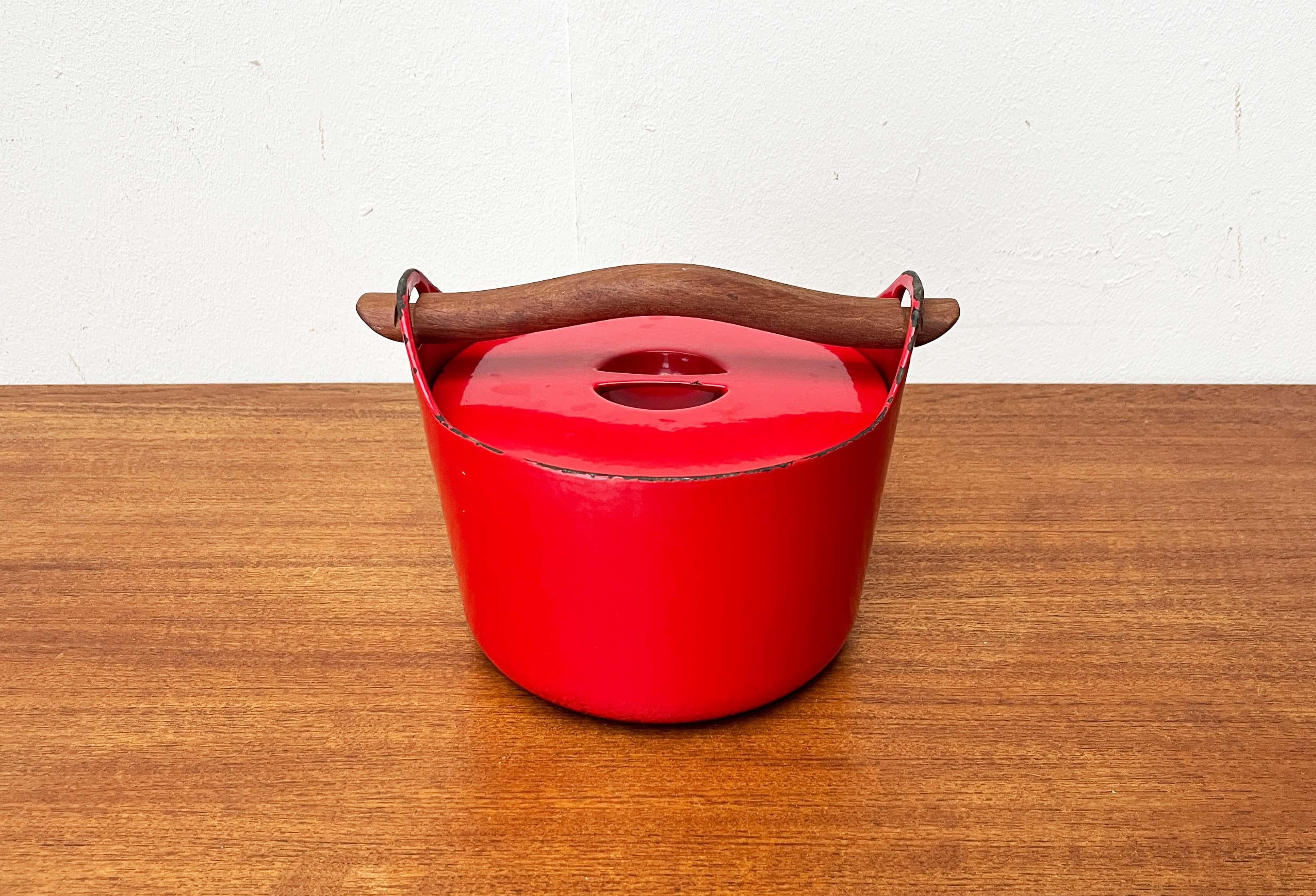 Mid-Century Modern Rot Emaille Topf Teak Griff Timo Sarpaneva Rosenlew Finnland im Angebot 7