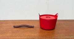 Mid-Century Modern Red Enamel Pot Teak Handle Timo Sarpaneva Rosenlew Finland