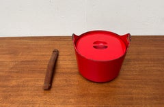 Mid-Century Modern Red Enamel Pot Teak Handle Timo Sarpaneva Rosenlew Finland