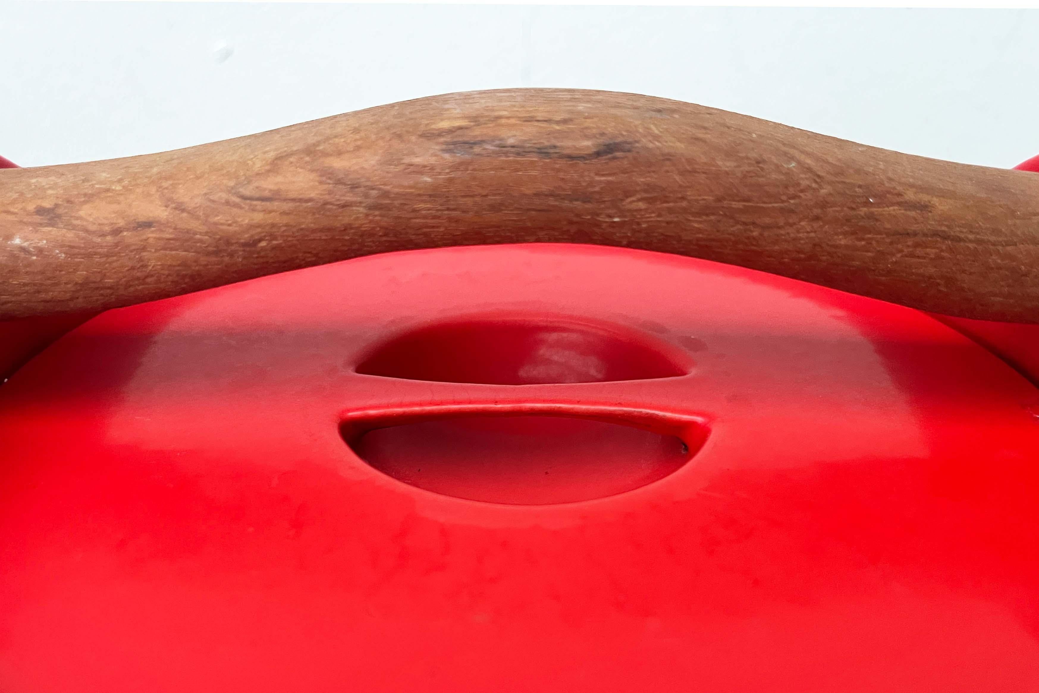 Mid-Century Modern Red Enamel Pot Teak Handle Timo Sarpaneva Rosenlew Finland In Good Condition For Sale In Hamburg, DE