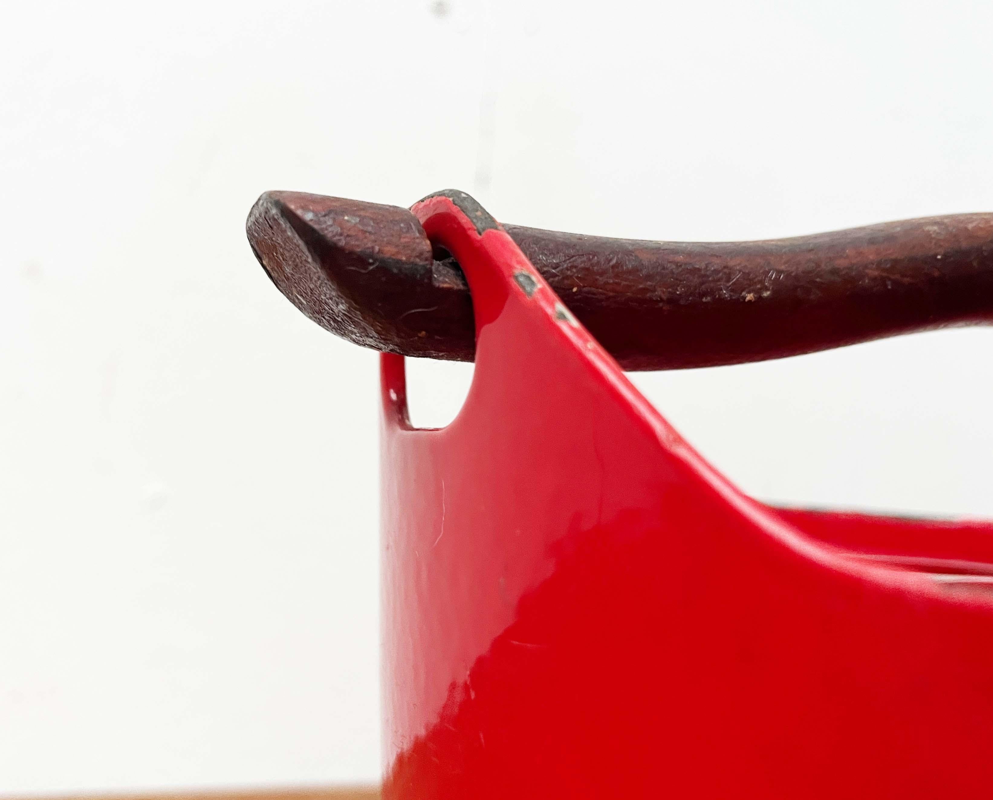 Mid-Century Modern Red Enamel Pot Teak Handle Timo Sarpaneva Rosenlew Finland For Sale 3