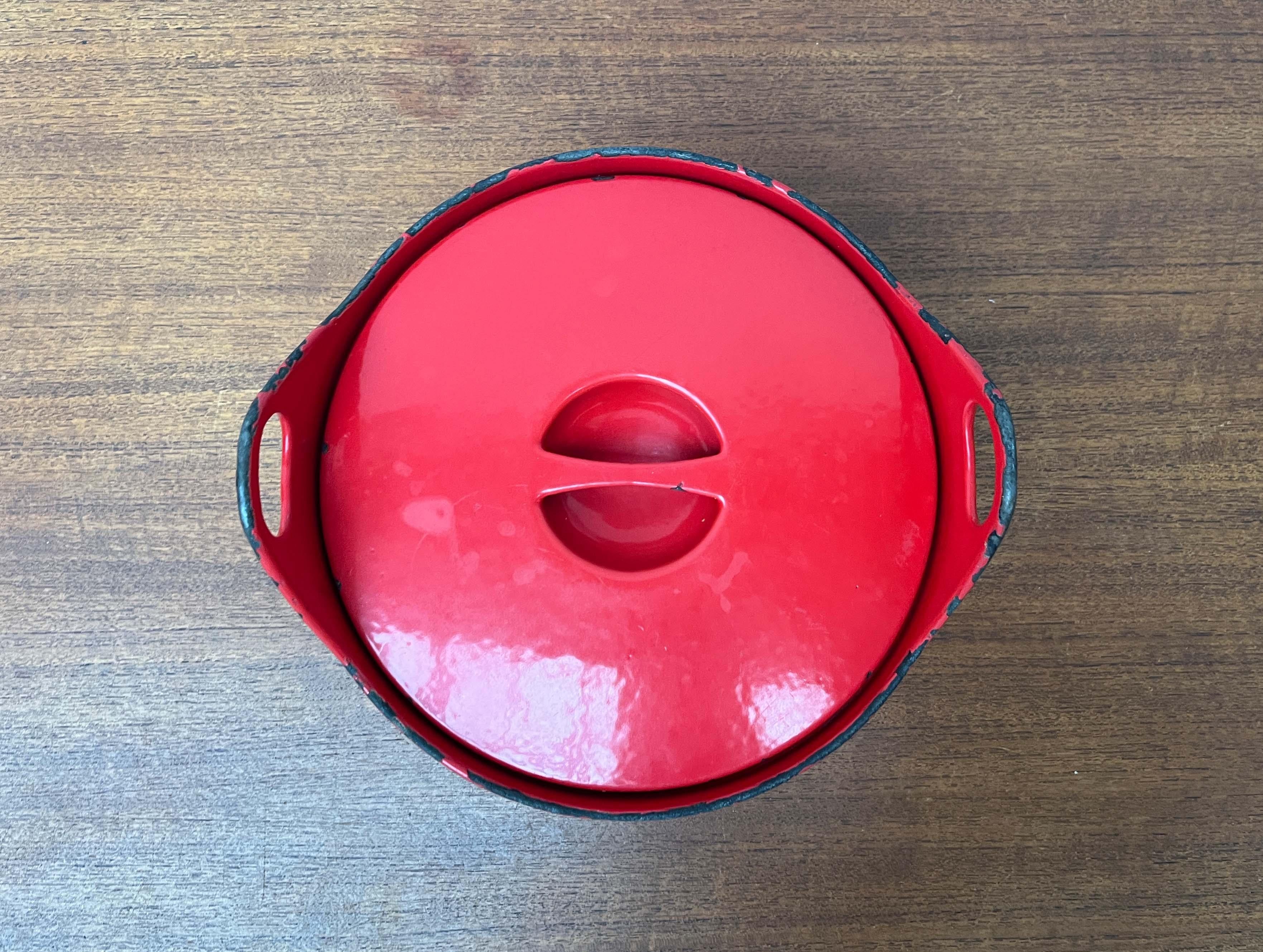 Mid-Century Modern Rot Emaille Topf Teak Griff Timo Sarpaneva Rosenlew Finnland im Angebot 2