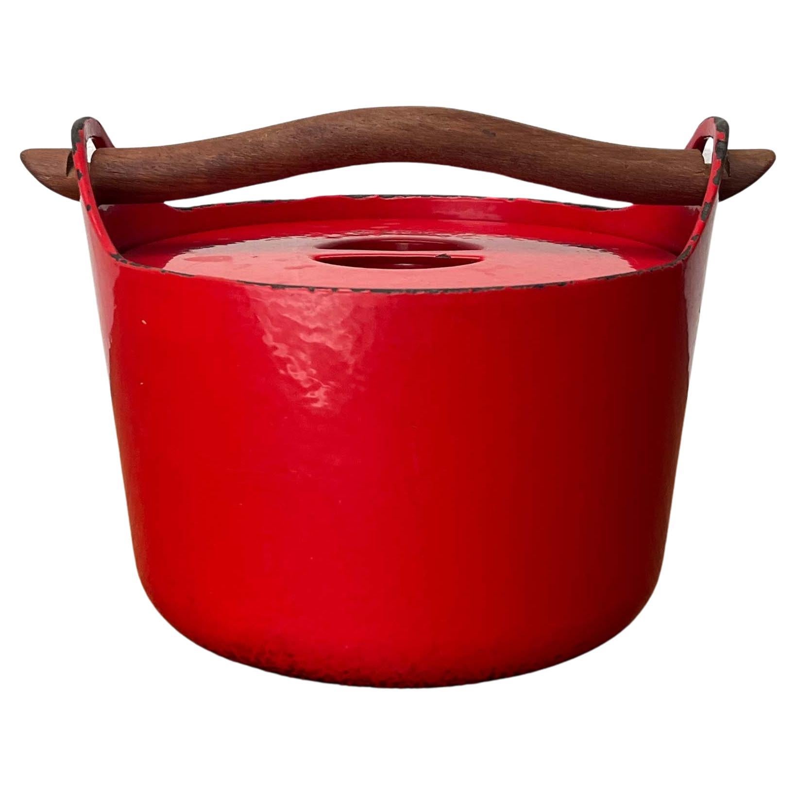 Mid-Century Modern Rot Emaille Topf Teak Griff Timo Sarpaneva Rosenlew Finnland