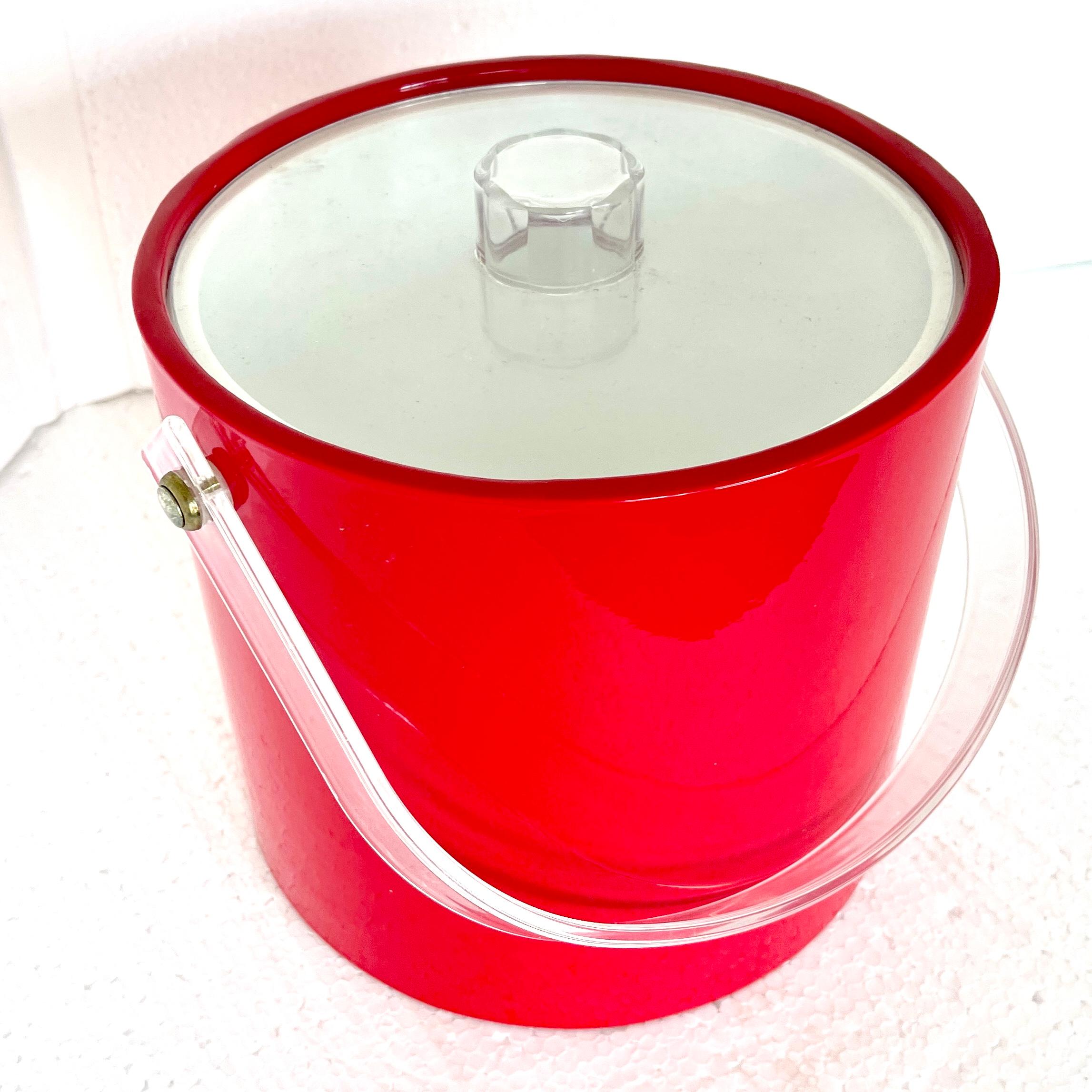 American Mid-Century Modern Red Faux Leather Ice Bucket, circa 1960's
