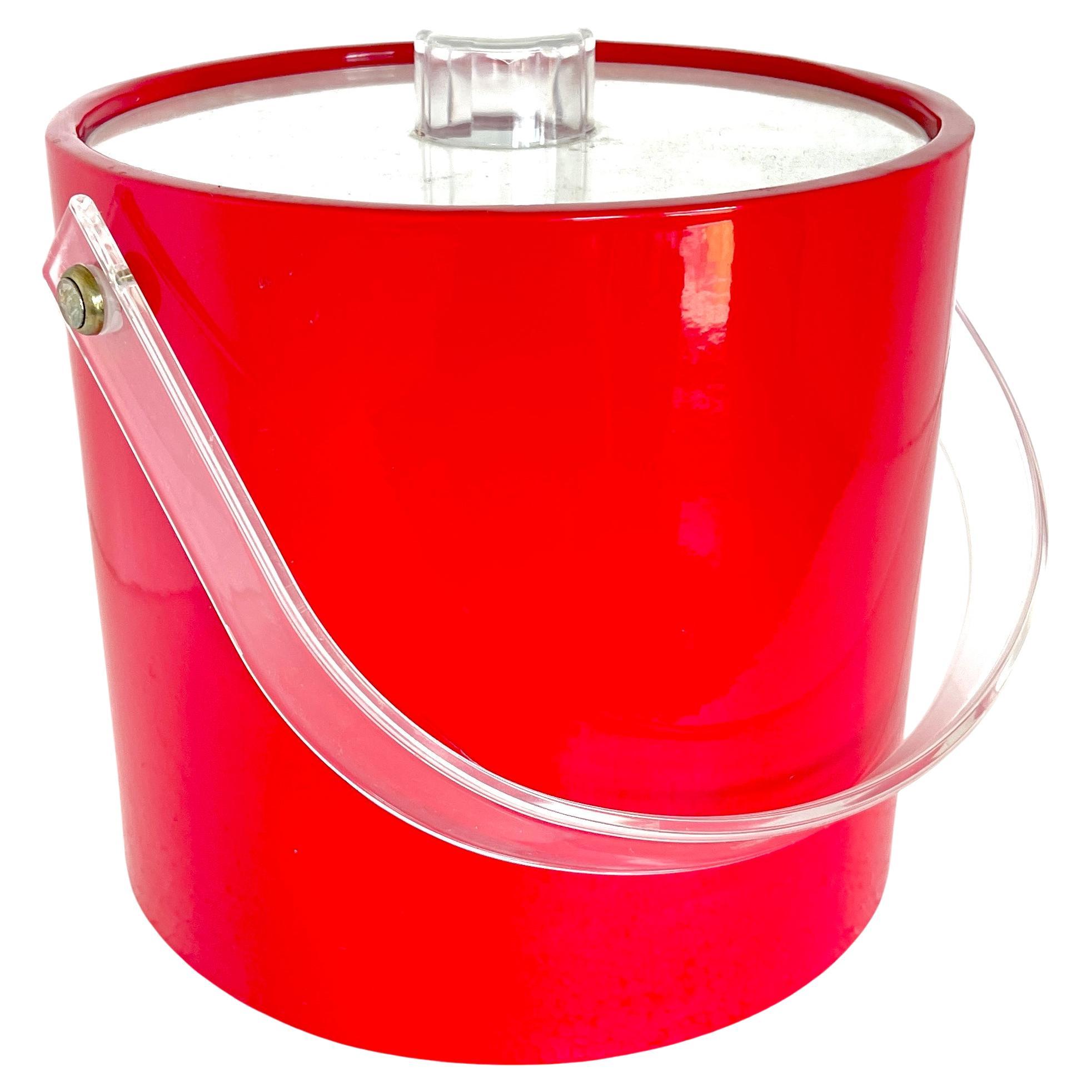 Plastic Mid-Century Modern Red Faux Leather Ice Bucket, circa 1960's