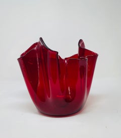 Mid-Century Modern Red Fazzoletto Vase by Fulvio Bianconi for Venini, 1950s