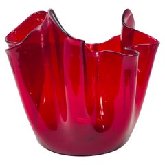 Mid-Century Modern Red Fazzoletto Vase by Fulvio Bianconi for Venini, 1950s
