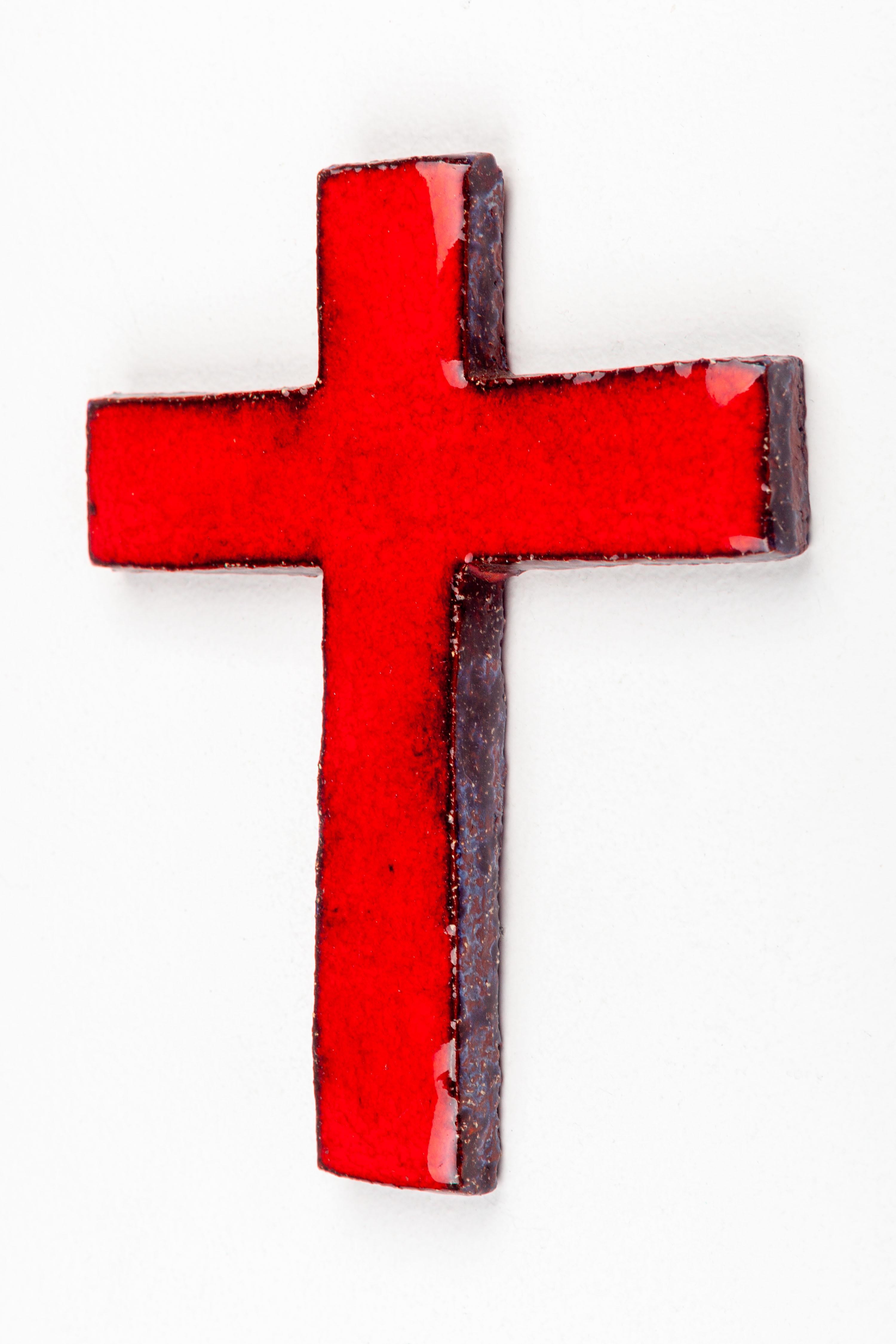 Mid-Century Modern Red Glazed Ceramic Cross For Sale 6