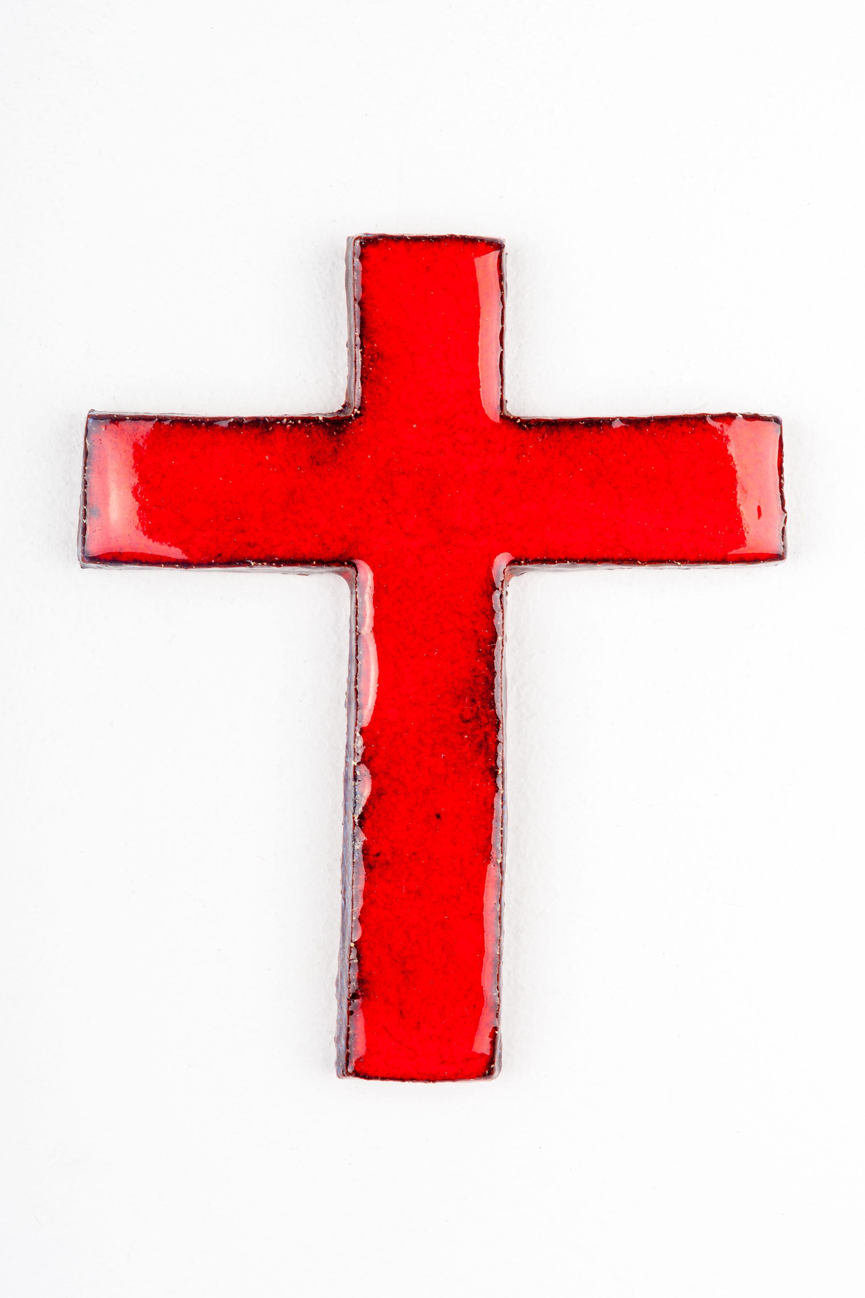 Mid-Century Modern Red Glazed Ceramic Cross For Sale 9