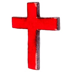 Mid-Century Modern Red Glazed Ceramic Cross