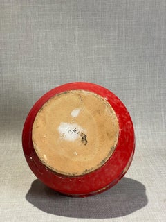 Mid-Century Modern Red Glazed Ceramic Vase with Embossed Gold Medallions