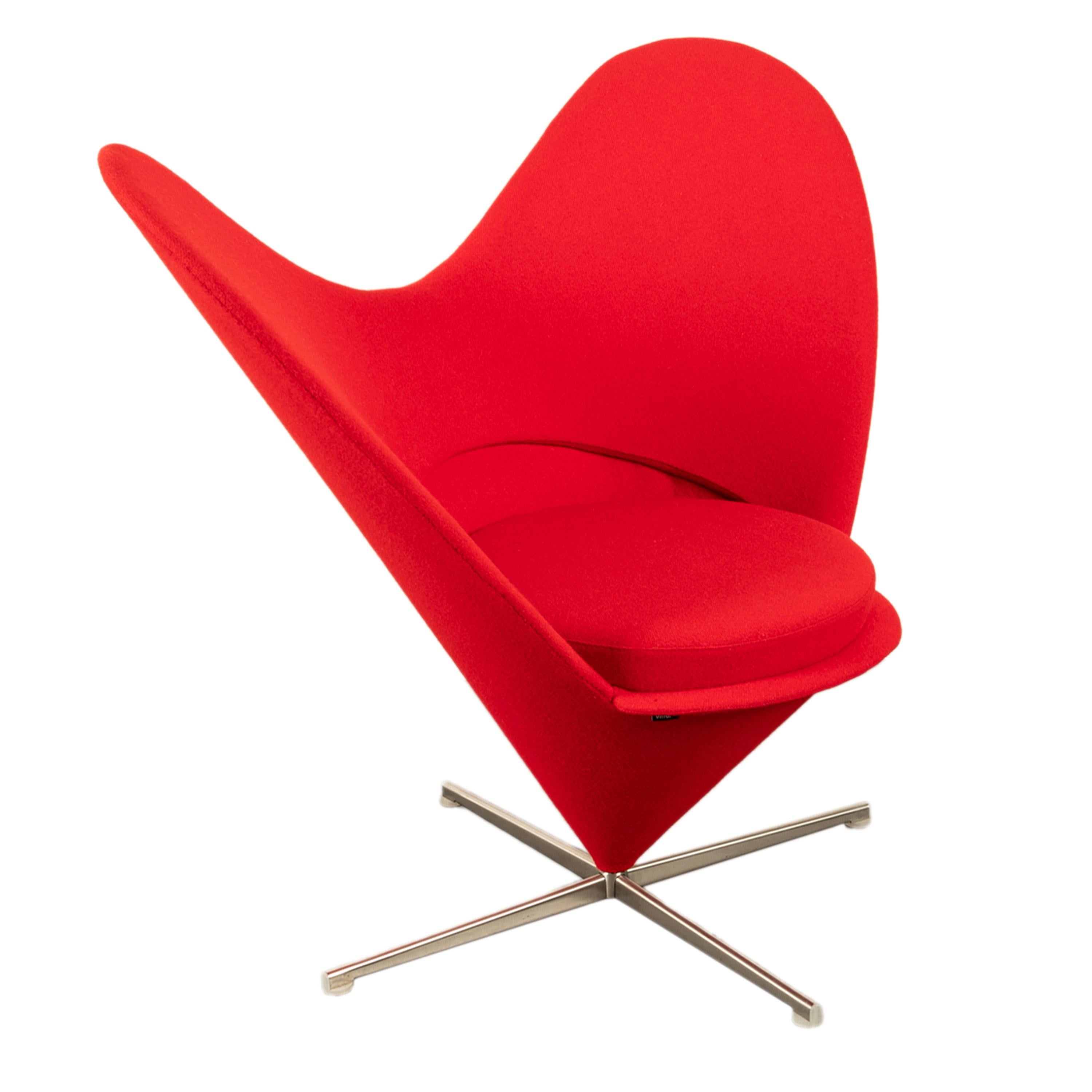 Mid Century Modern Red Heart Cone Chair Verner Panton for Vitra Mint Condition 4