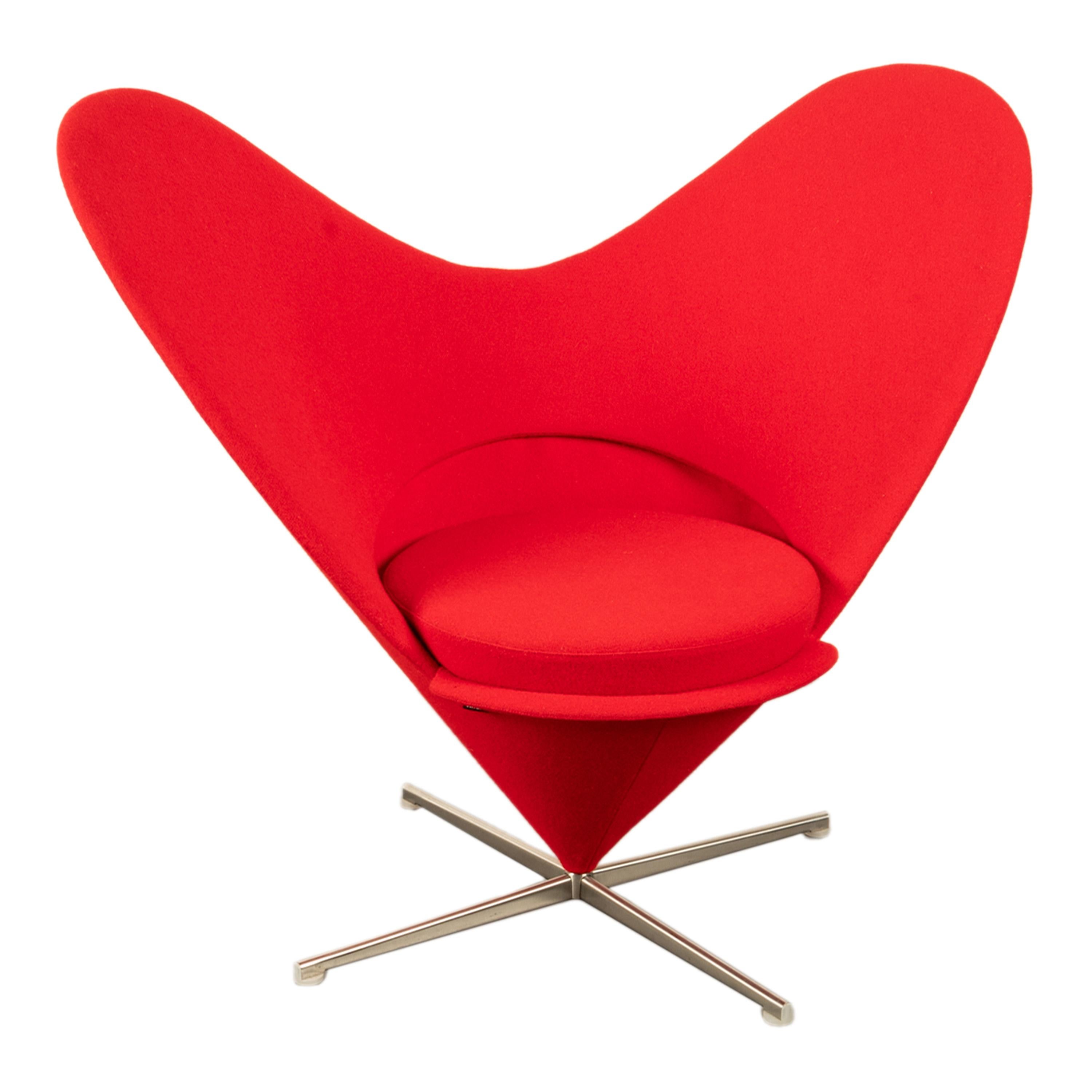 Mid Century Modern Red Heart Cone Chair Verner Panton for Vitra Mint Condition 5