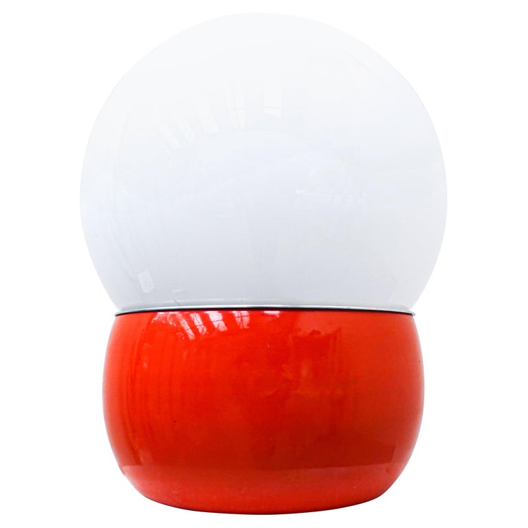 MidCentury Modern Red Italian Desk Lamp, Metal and Glass, 1960s For