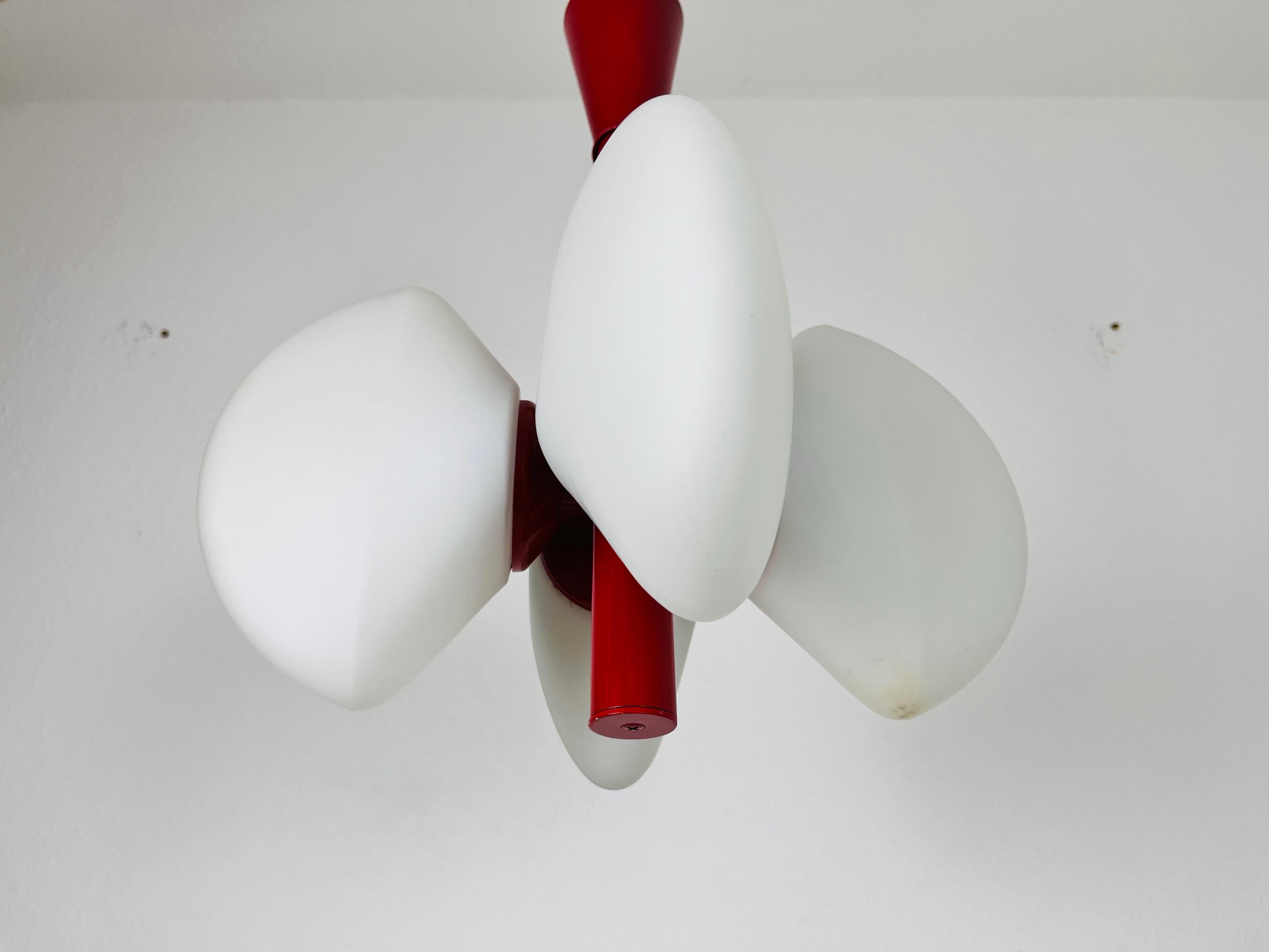 Mid-20th Century Mid-Century Modern Red Kaiser 4-Arm Space Age Chandelier, 1960s, Germany For Sale